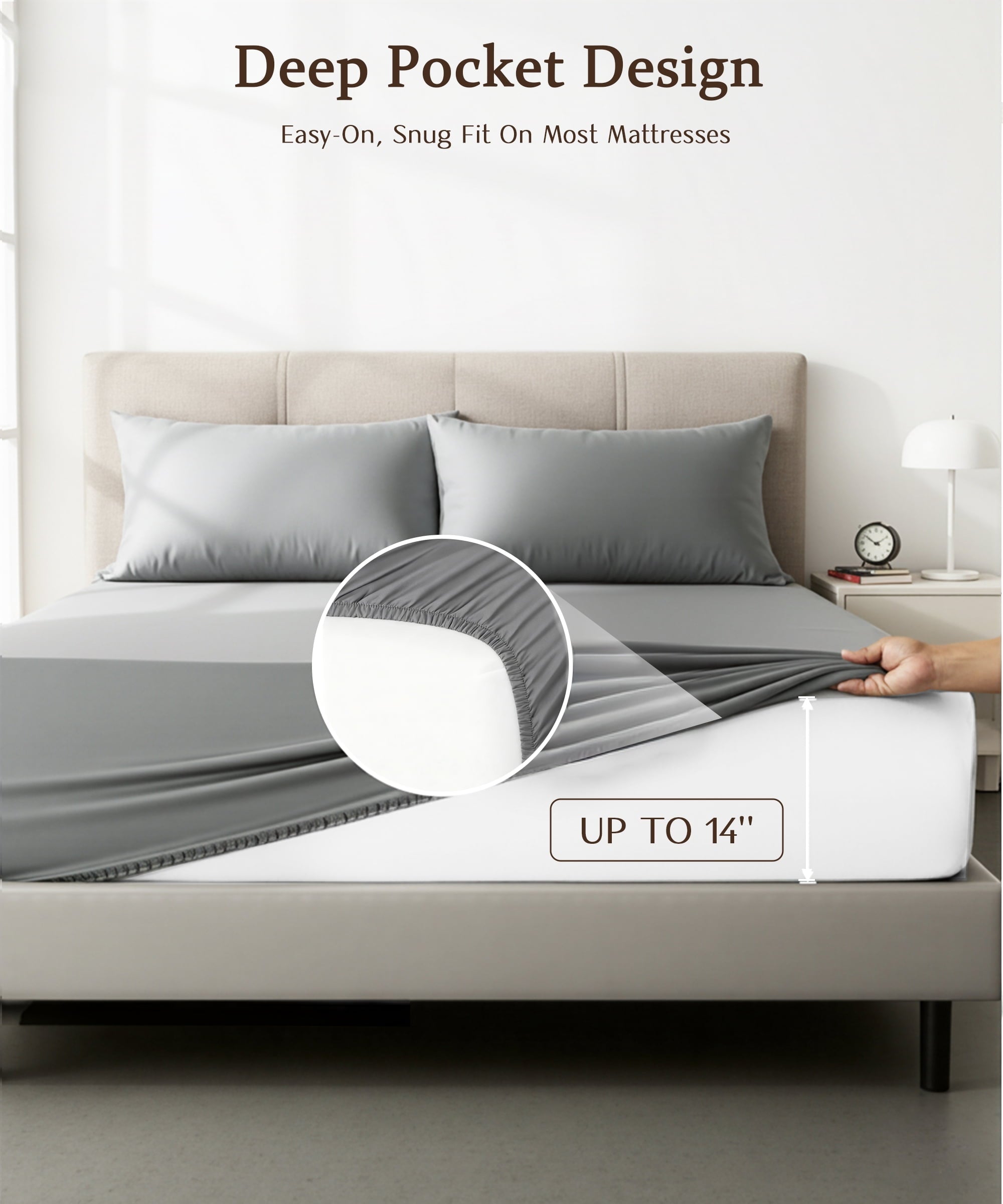 Cooling Sateen Full Size 4 Piece Sheet Set, Comfy Breathable Cooling Bed Sheets Set, Hotel Luxury Bedding, Deep Pockets, Ultra-Soft,... - Premium Ultra-Soft Pillowcase Pair for Sleeping Detail