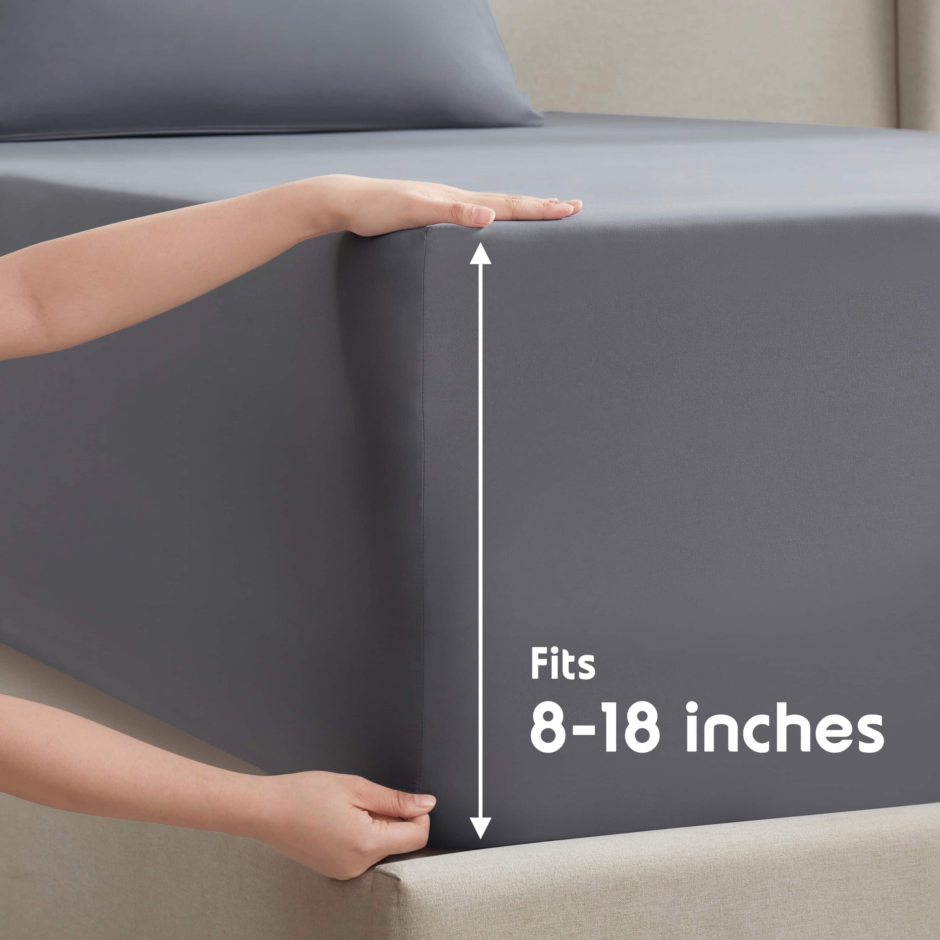 Wrinkle-Resistant Sheet Sets, Deep Pocket 4 Piece, Luxury Soft Microfiber Bed Sheet Sets, GRAY - Breathable Egyptian Cotton Flat & Fitted Sheets Detail