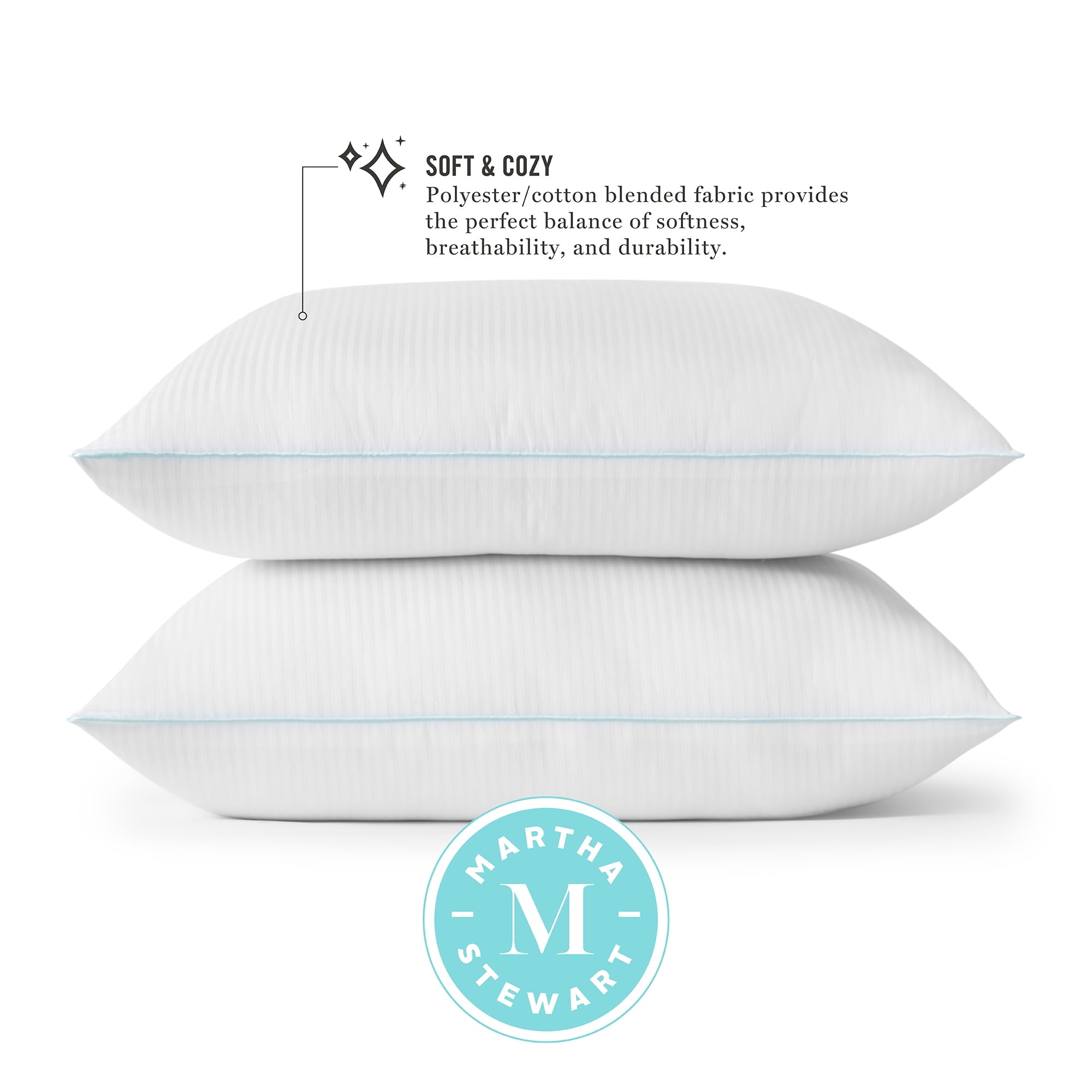 Ergonomic Memory Foam Classic Stripe Bed Pillows Standard / Queen Size Set Of 2, Enhanced Loft Plush Pillow for All Sleep Positions, 20" x ... - Orthopedic Shredded Foam Bed Pillow Set Detail