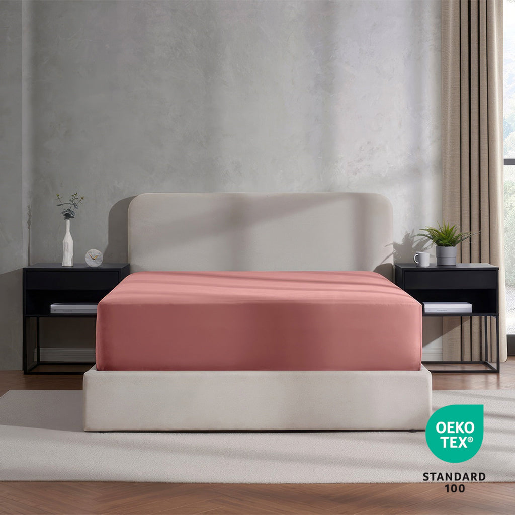 Cooling Sateen Extra Deep Pocket Twin XL Fitted Sheet Only, Fits 18" to 24" Mattress, Soft Microfiber Fitted Bed Sheet, Pink Clay - Breathable Egyptian Cotton Flat & Fitted Sheets Detail