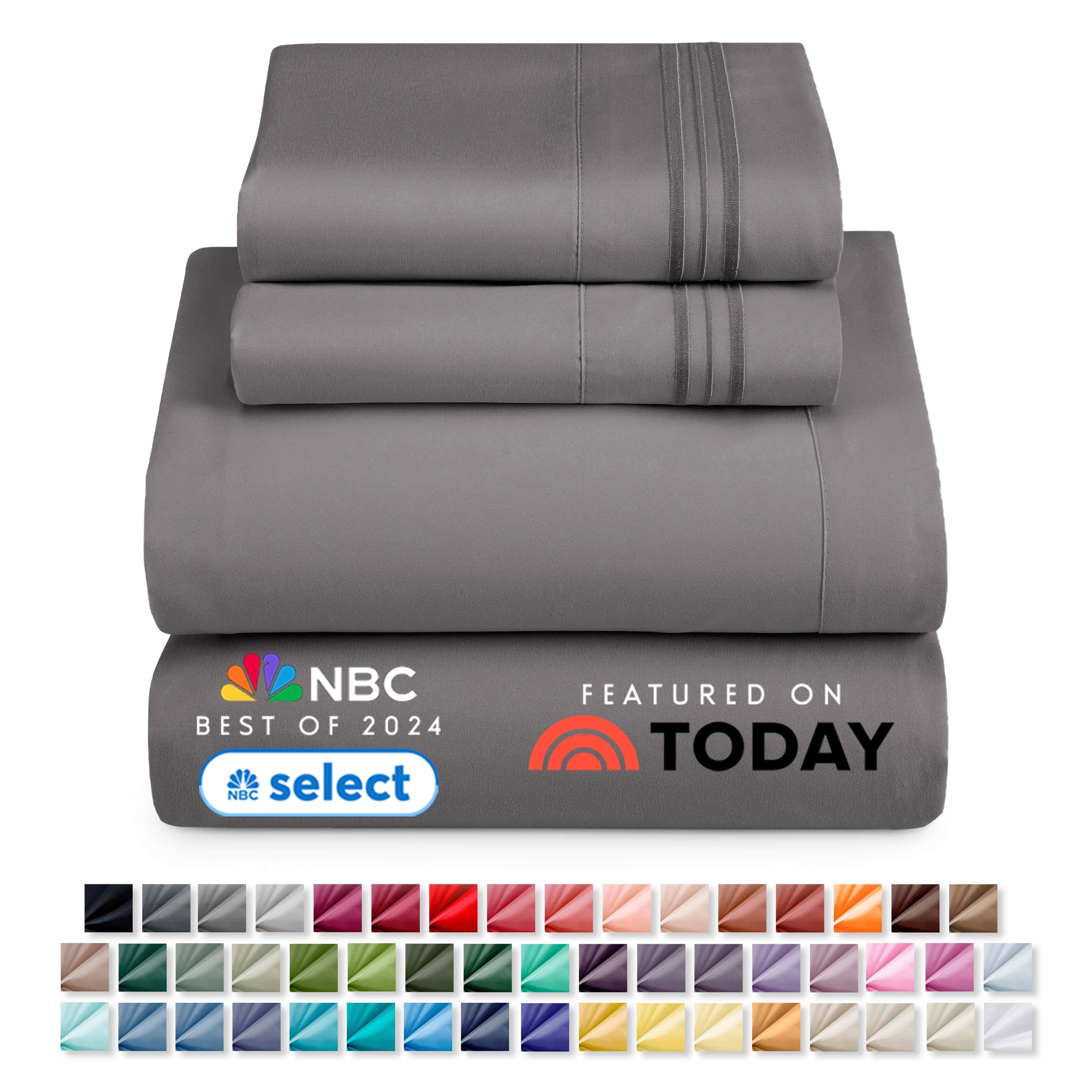 Breathable Luxury Queen Sheets Set, 1800 Series 4 Piece Sheets , Luxury Soft Microfiber Queen Size Bed Sheets Set, Gray - Cooling Hotel Quality Bedding Sheets and Pillowcases Detail