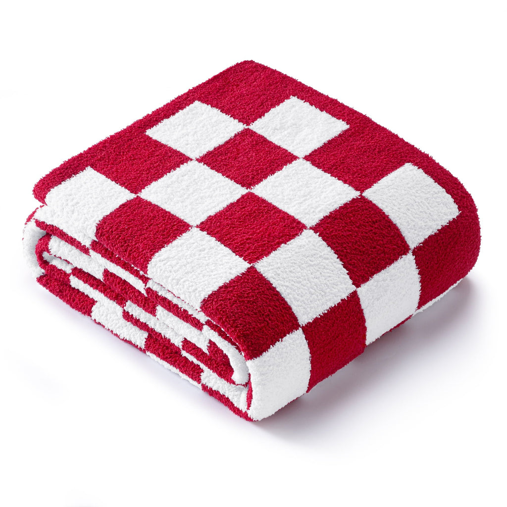 Lightweight Warm Checkered Knit Throw Blanket, Ultra Soft Cozy Fluffy Checkerboard Blankets, Lightweight Fuzzy Plush Throw for Couch a... - Luxury Knitted Decorative Throw Blanket with Fringes Detail