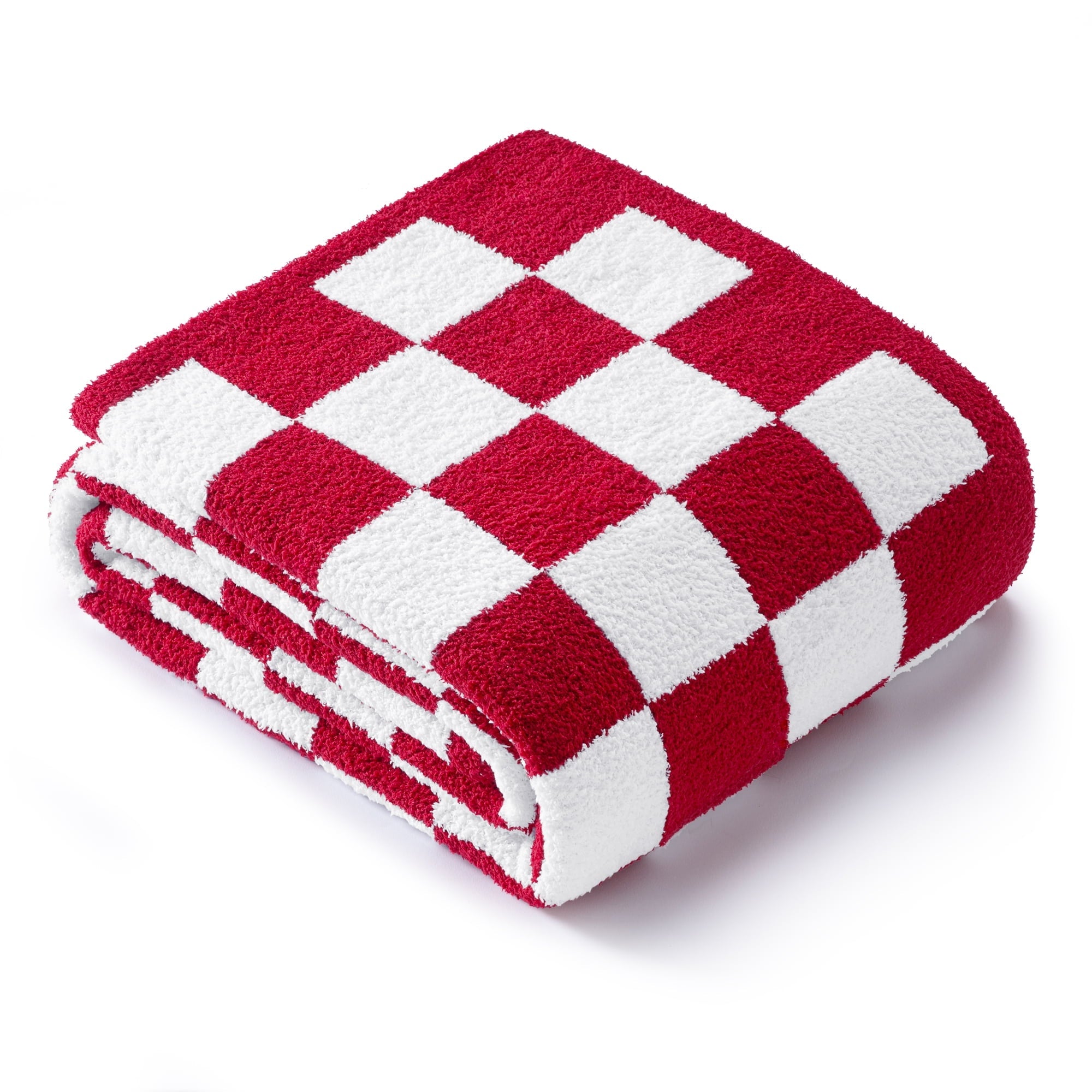 Lightweight Warm Checkered Knit Throw Blanket, Ultra Soft Cozy Fluffy Checkerboard Blankets, Lightweight Fuzzy Plush Throw for Couch a... - Luxury Knitted Decorative Throw Blanket with Fringes Detail
