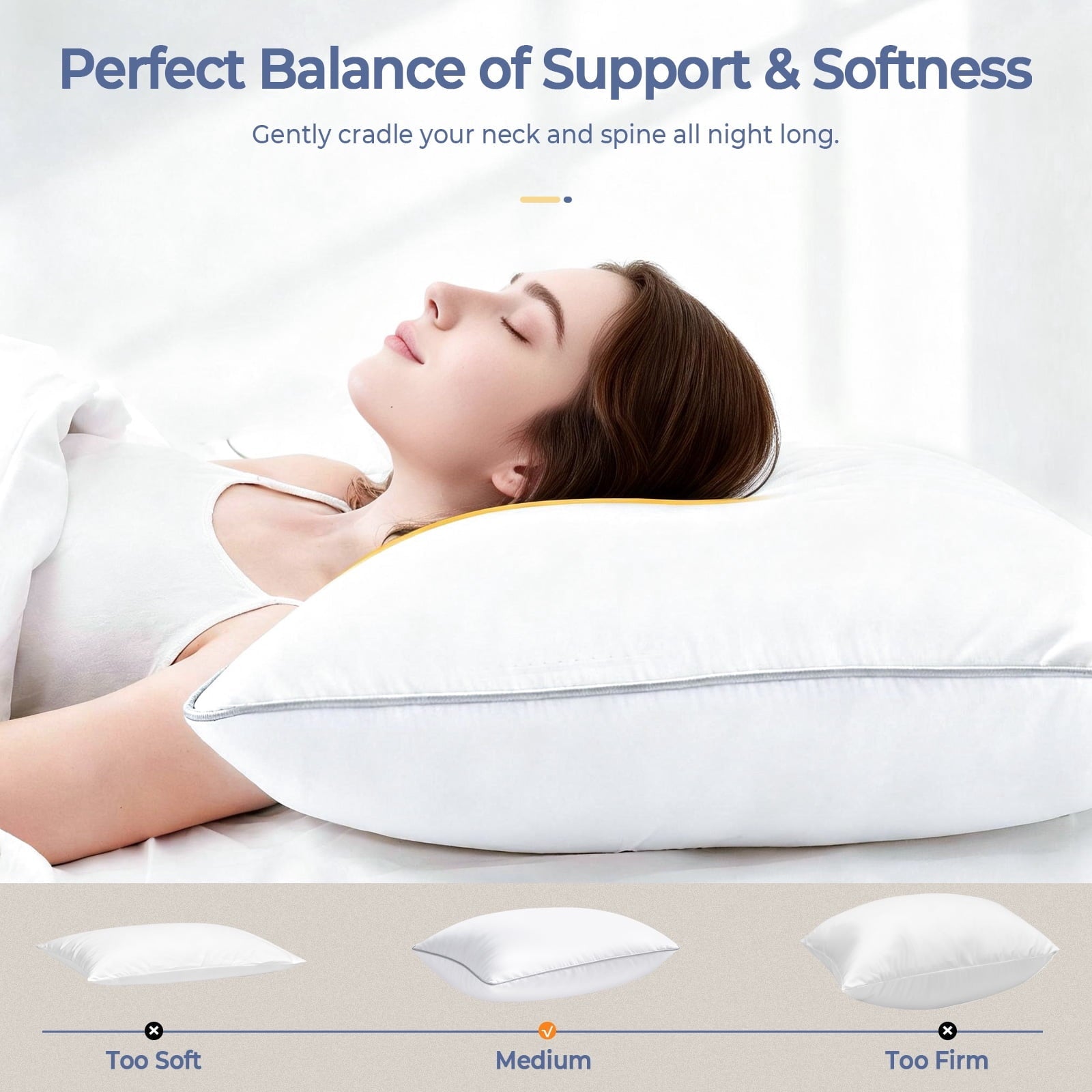 Orthopedic Support Pillows Queen Size Set of 2, Bed Pillows for Side and Back Sleepers, Soft Down Alternative Pillows, Hotel Quality and... - Decorative Throw Pillow Cushion for Sofa & Bed Detail