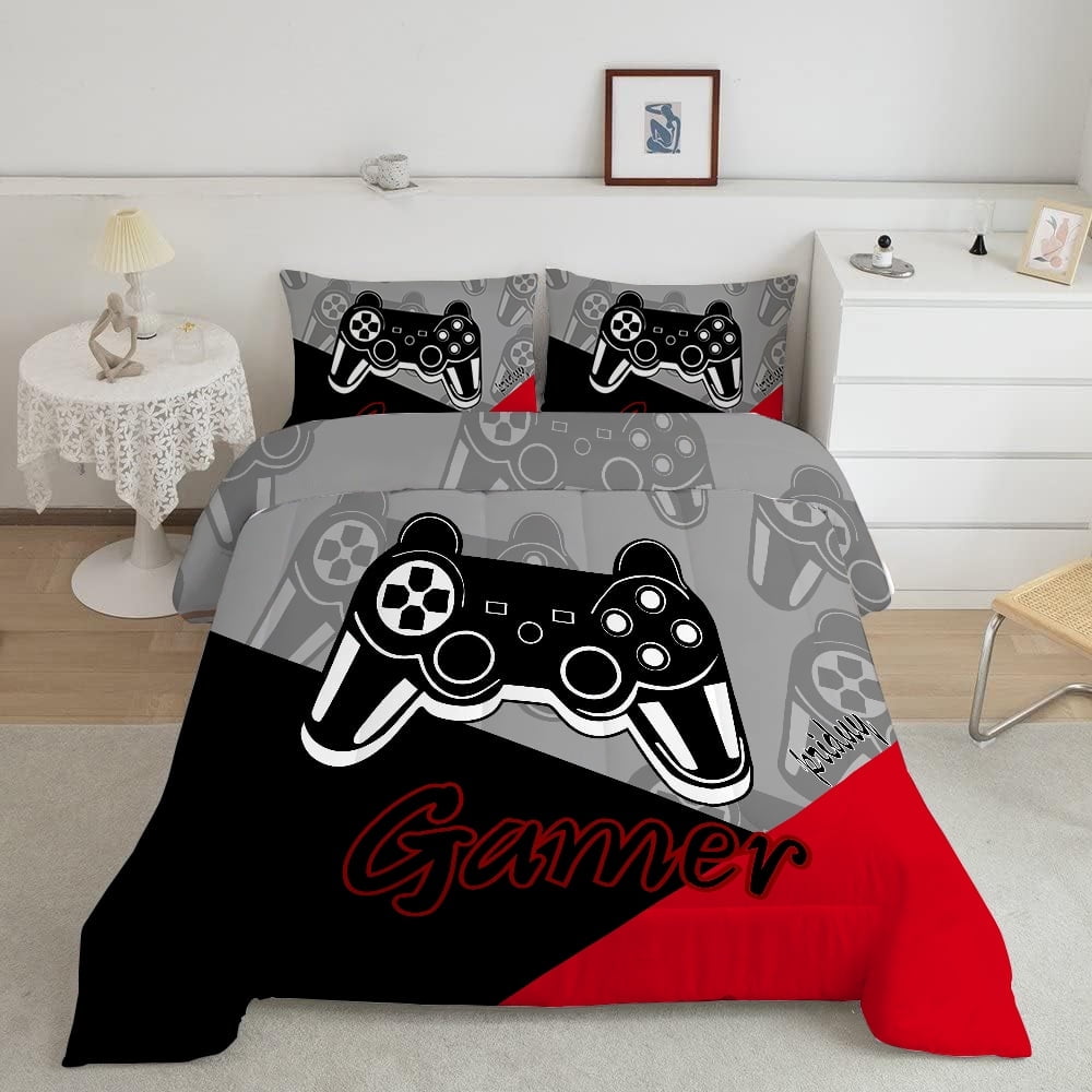 Luxurious Quilted Gaming Comforter for Kids Boys Teens Video Game Bedding Set Gamer Comforter Gamepad Comforter Set Full Size Red Black... - Hypoallergenic Ultra-Fluffy Quilt for Winter Detail