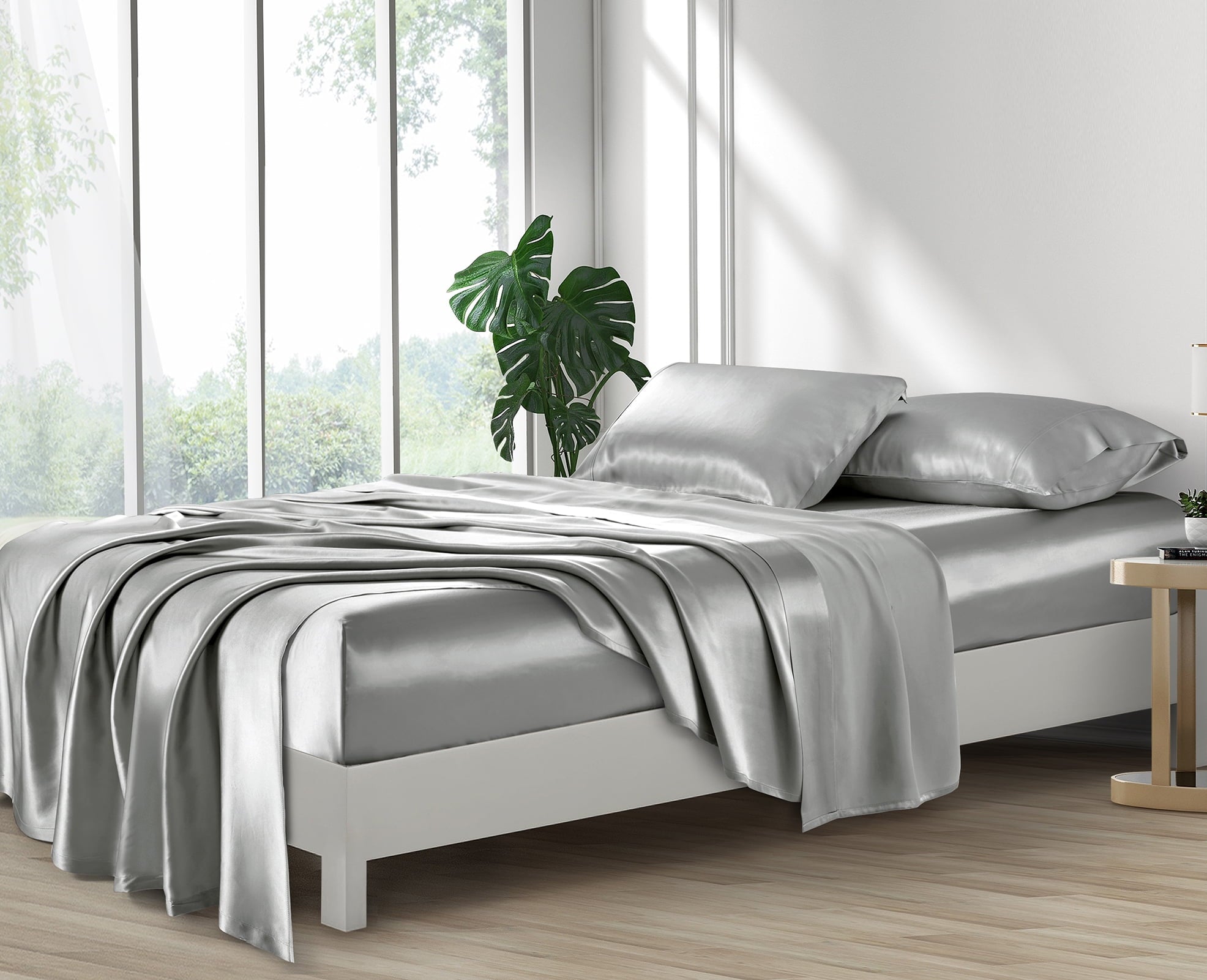 Premium Egyptian Cotton Luxury Satin Sheets Set Full Size Light Gray, 4-Piece Bedding Sets with Deep Pockets - Soft and Smooth Satin Bed Shee... - Luxury Bed Sheet Set with Deep Pockets Detail