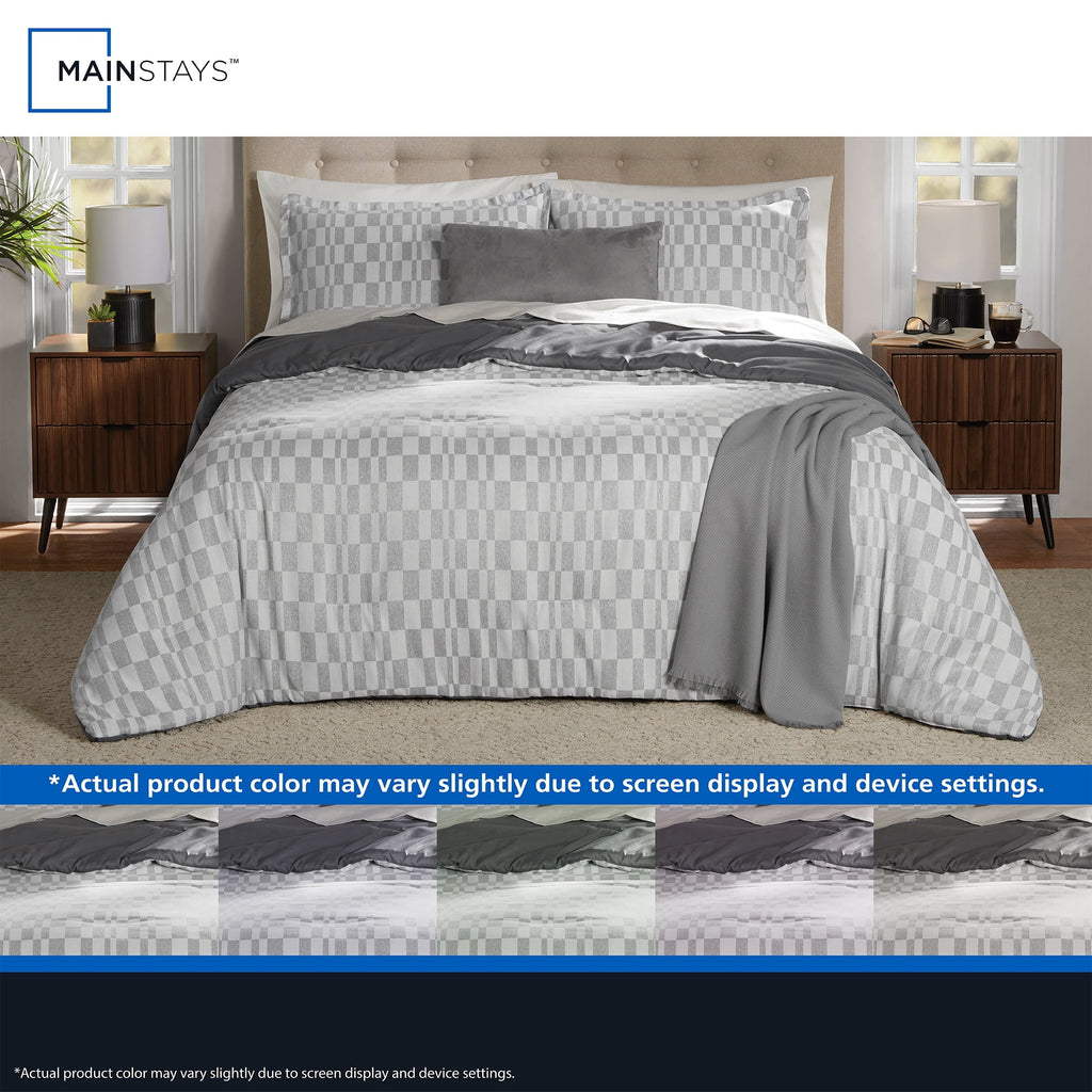 All-Season Full/Queen Comforter Set, All-Season, 5-Piece, Soft Silver Check - Cloud-Like Soft Lightweight Bed Comforter Detail