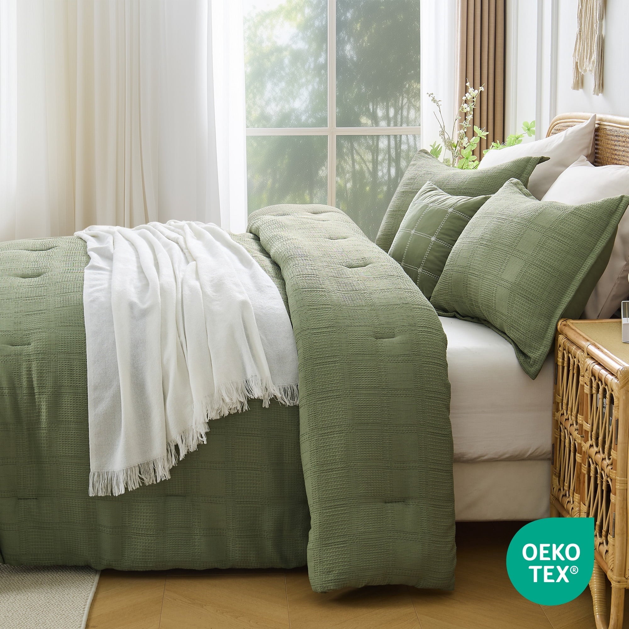 Fluffy Down Alternative Waffle Weave Comforter Set Full/Queen Size, Lightweight & Breathable Comforter Bet Set for All Season, 3-Piece Textur... - Hypoallergenic Ultra-Fluffy Quilt for Winter Detail