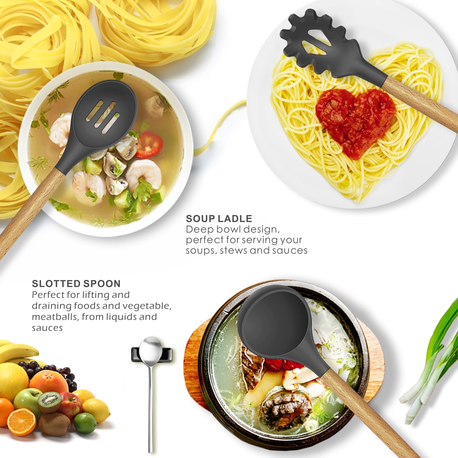 Premium Silicone Silicone Cooking Utensils Set - 446°F Heat Resistant Silicone Kitchen Utensils for Cooking,Kitchen Utensil Spatula Se... - Premium Stainless Steel Cooking Utensil for Non-Stick Pots Detail