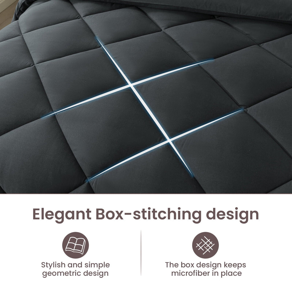 All-Season Queen Bed in a Bag Comforter Set with 7 Pieces - Dark Gray All Season Bedding Sets with Comforter, Pillow Shams, Flat... - Hypoallergenic Ultra-Fluffy Quilt for Winter Detail