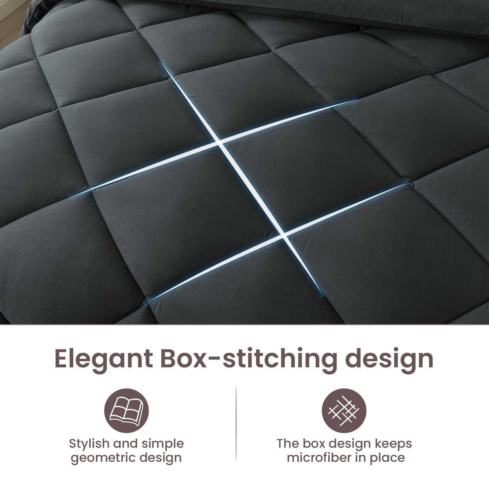 All-Season Queen Bed in a Bag Comforter Set with 7 Pieces - Dark Gray All Season Bedding Sets with Comforter, Pillow Shams, Flat... - Hypoallergenic Ultra-Fluffy Quilt for Winter Detail