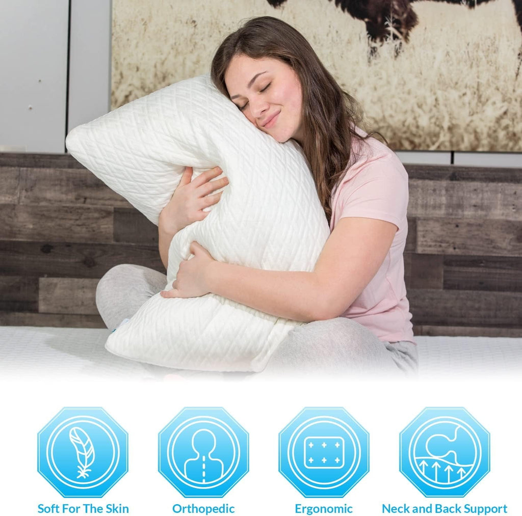 Decorative Plump King Size Bamboo Pillow, Memory Foam Bed Pillows with Washable Pillowcases, King (1 Pack) - Decorative Throw Pillow Cushion for Sofa & Bed Detail