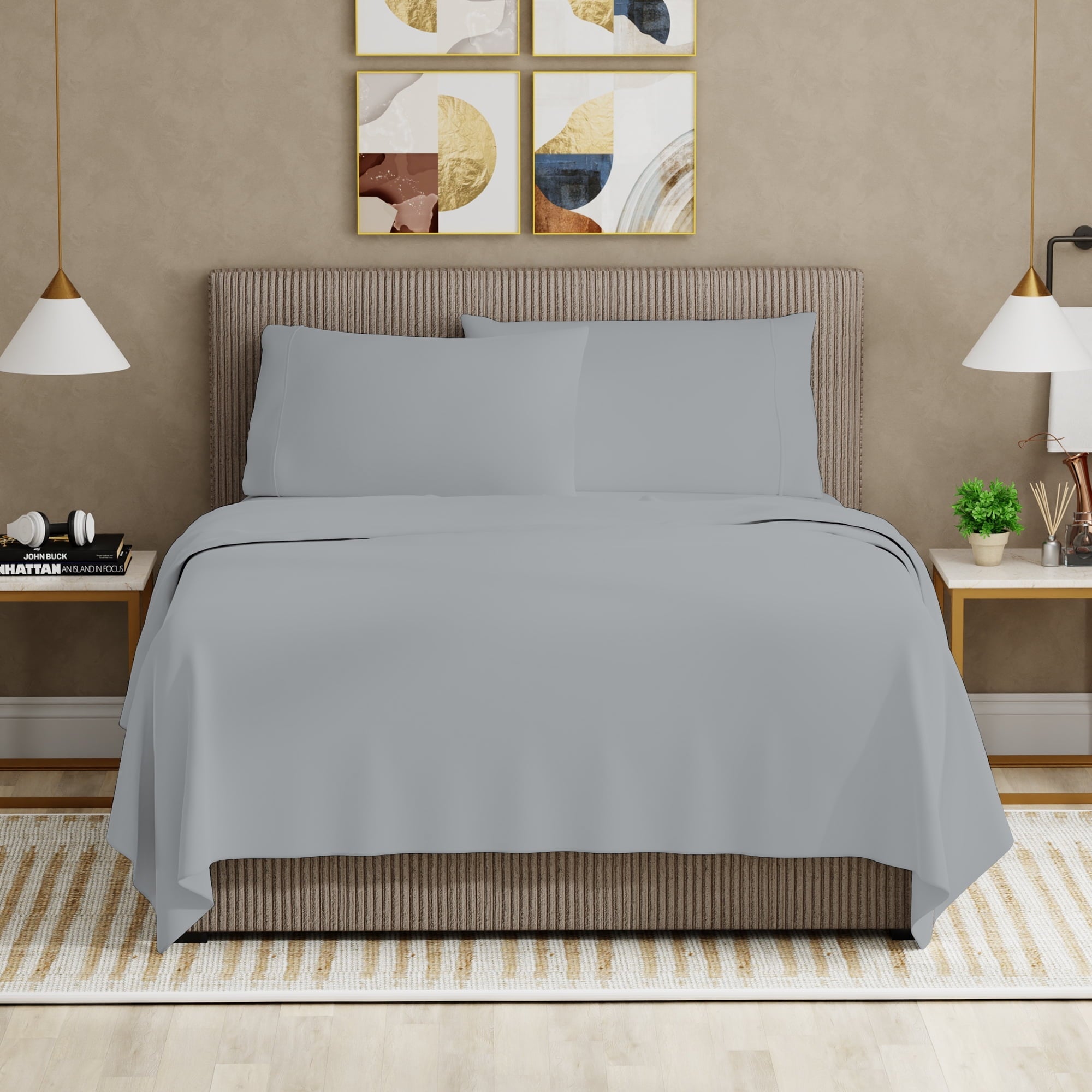 Ultra-Soft Soft Finish Microfiber Percale Queen Bed Sheet Set – 4-Piece Lightweight, Wrinkle-Resistant, Quick-Dry, Light Gray - Breathable Egyptian Cotton Flat & Fitted Sheets Detail