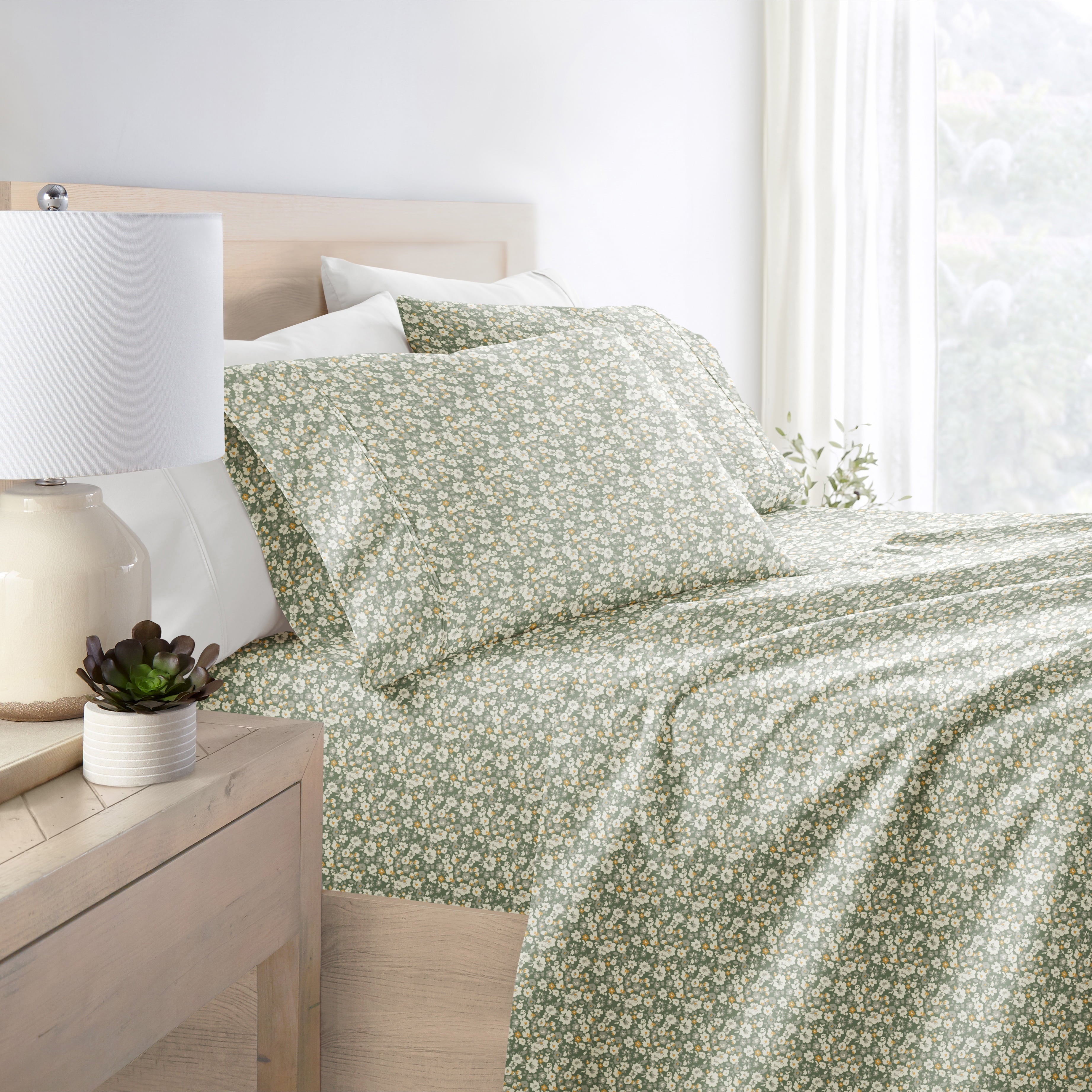Ultra-Soft 4 Piece Pattern Microfiber Bed Sheets Set, Floral Dream Eucalyptus, Twin - Luxury Bed Sheet Set with Deep Pockets Detail