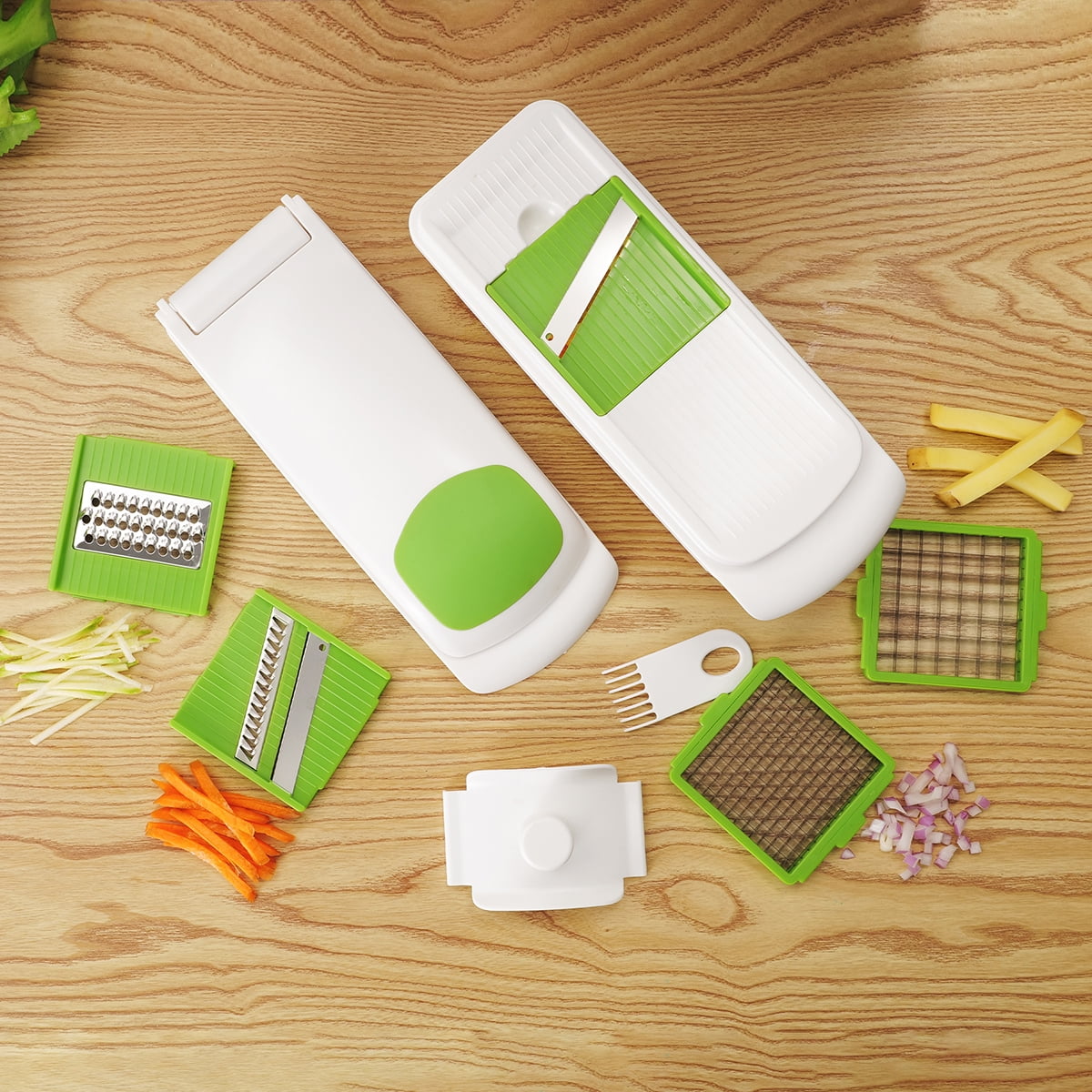 Ergonomic Manual 11 Pieces Multi-Function Nice Dicer and Mandoline, Stainless Steel, Green Glaze, 820g - Kitchen Gadget Tool for Quick Food Prep Detail