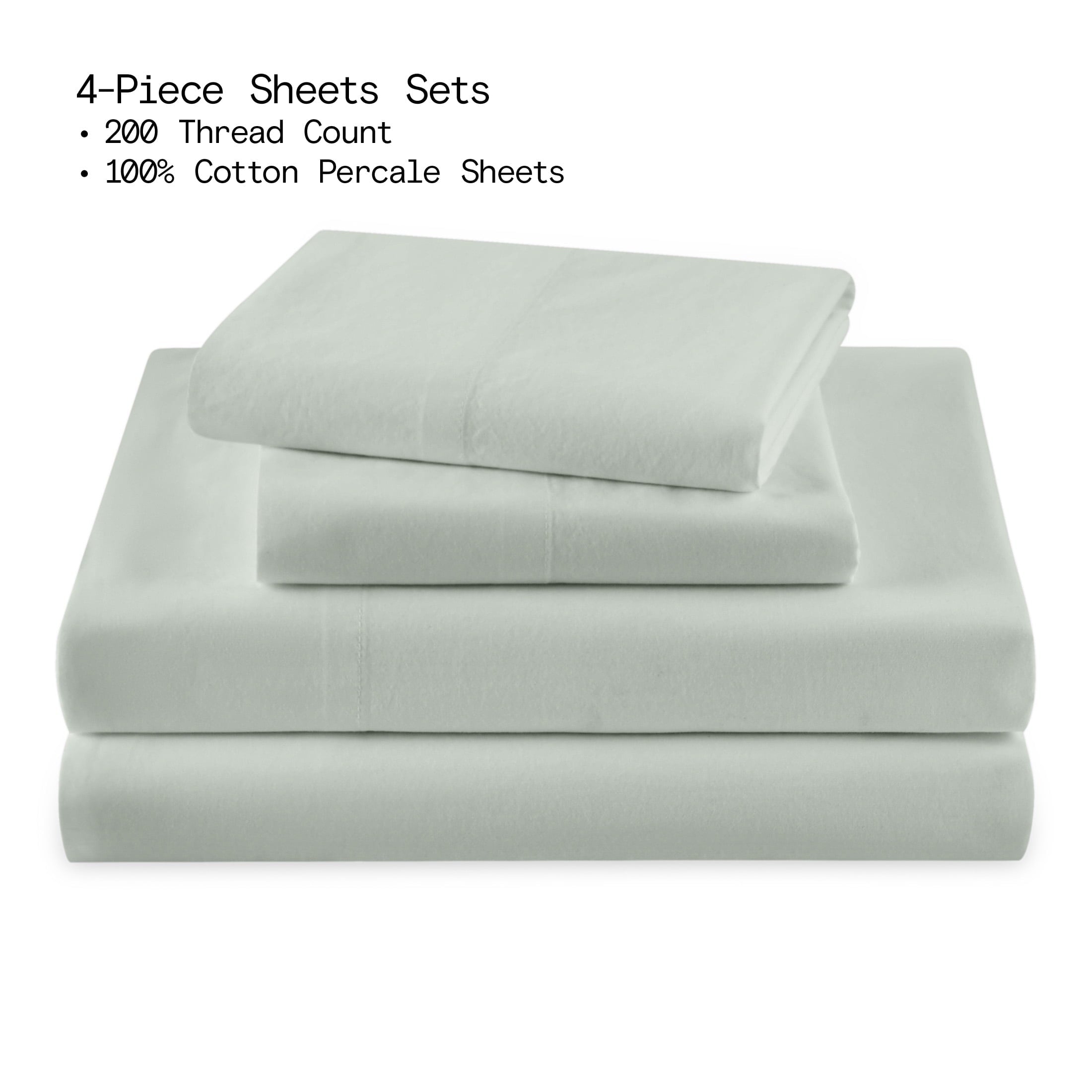 Cooling Sateen Solid 4-Piece 100% Cotton Washed Percale Sage Green Sheet Set, Full - Breathable Egyptian Cotton Flat & Fitted Sheets Detail