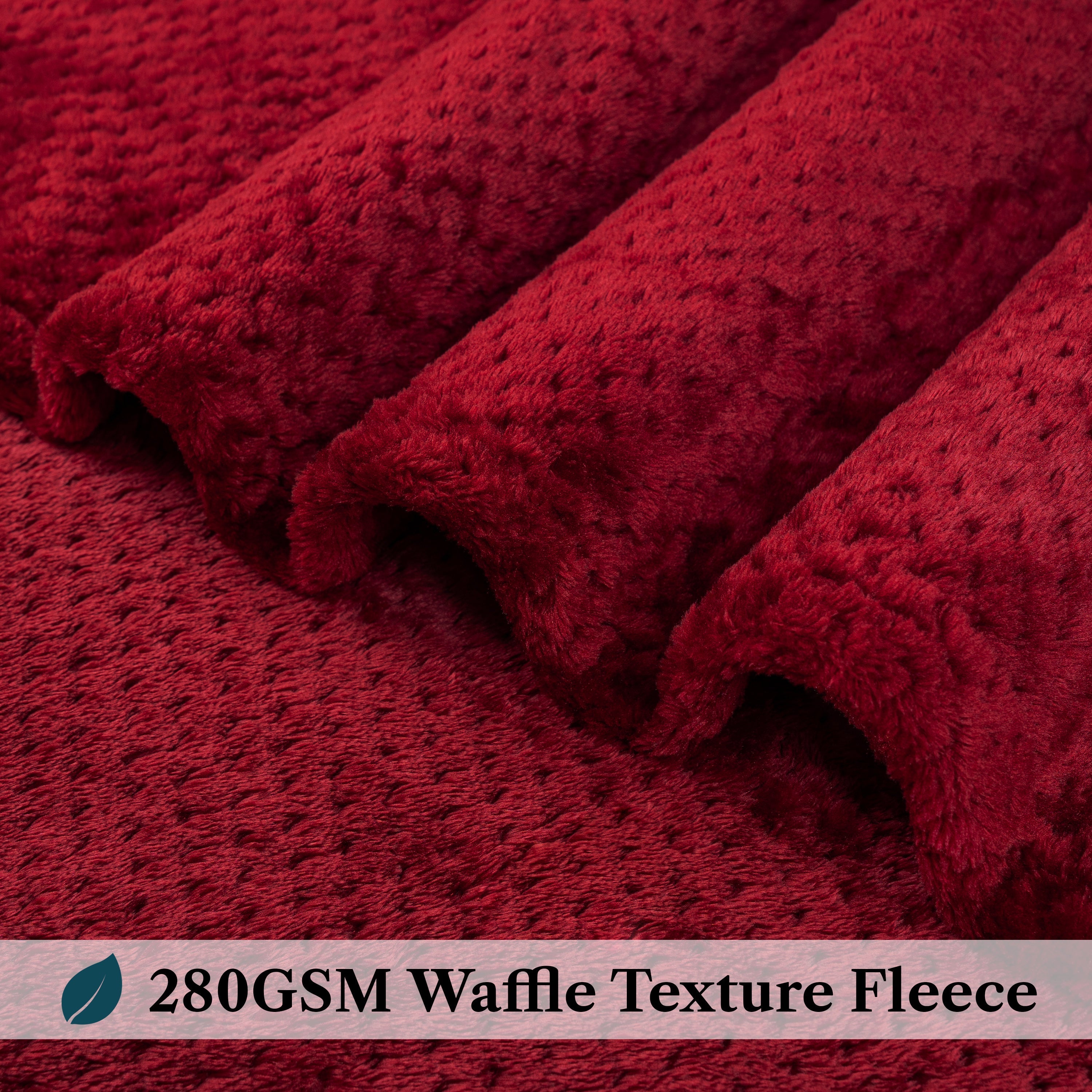 Reversible Sherpa Maroon Red Throw Blanket for Couch, Twin Bed, Soft Fleece Throws for Sofa Chair, Fuzzy Waffle Textured Blanket, Cozy ... - Luxury Knitted Decorative Throw Blanket with Fringes Detail