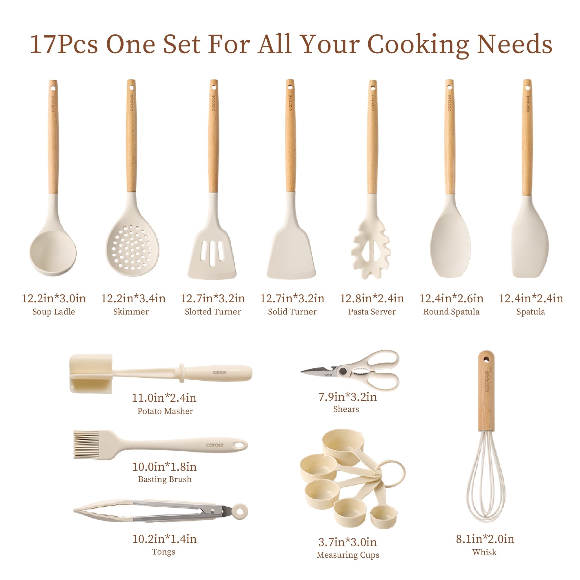Durable Steel 17-Piece Silicone and Wood Cooking Utensil Set, Heat-Resistant, Safe for Nonstick Cookware - Multi-Purpose Hand Tool for Daily Meal Prep Detail
