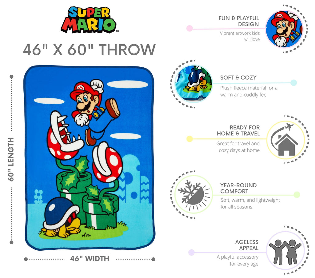 Lightweight Warm Kids Fleece Throw Blanket 46x60, Nintendo - Cozy Fleece Throw Blanket for Couch & Bed Detail
