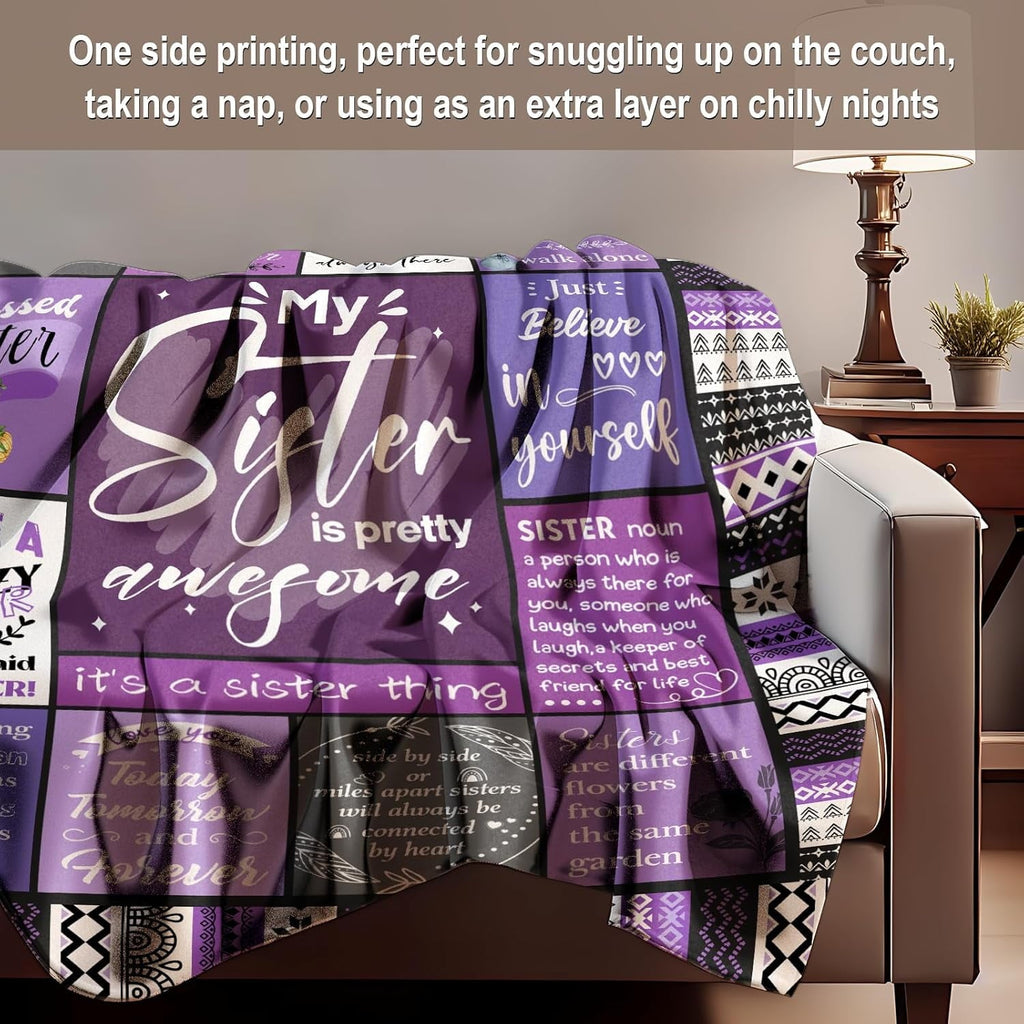 Cozy Fleece Sister Gifts Blanket, Sister Gifts , Happy Birthday Gifts for Sister, Unique Sister Gifts for My Dear Sister on Mothe... - Luxury Knitted Decorative Throw Blanket with Fringes Detail