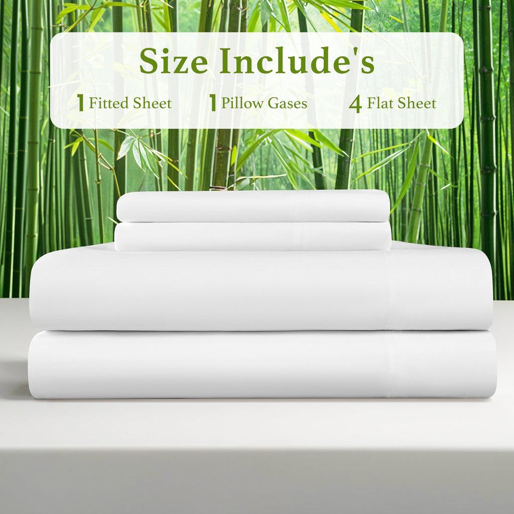 Cooling Sateen Bamboo Sheets Set, 4-Piece Queen Sheet Set with 16" Deep Pockets, Soft and Breathable Bed Sheets, White - Luxury Bed Sheet Set with Deep Pockets Detail