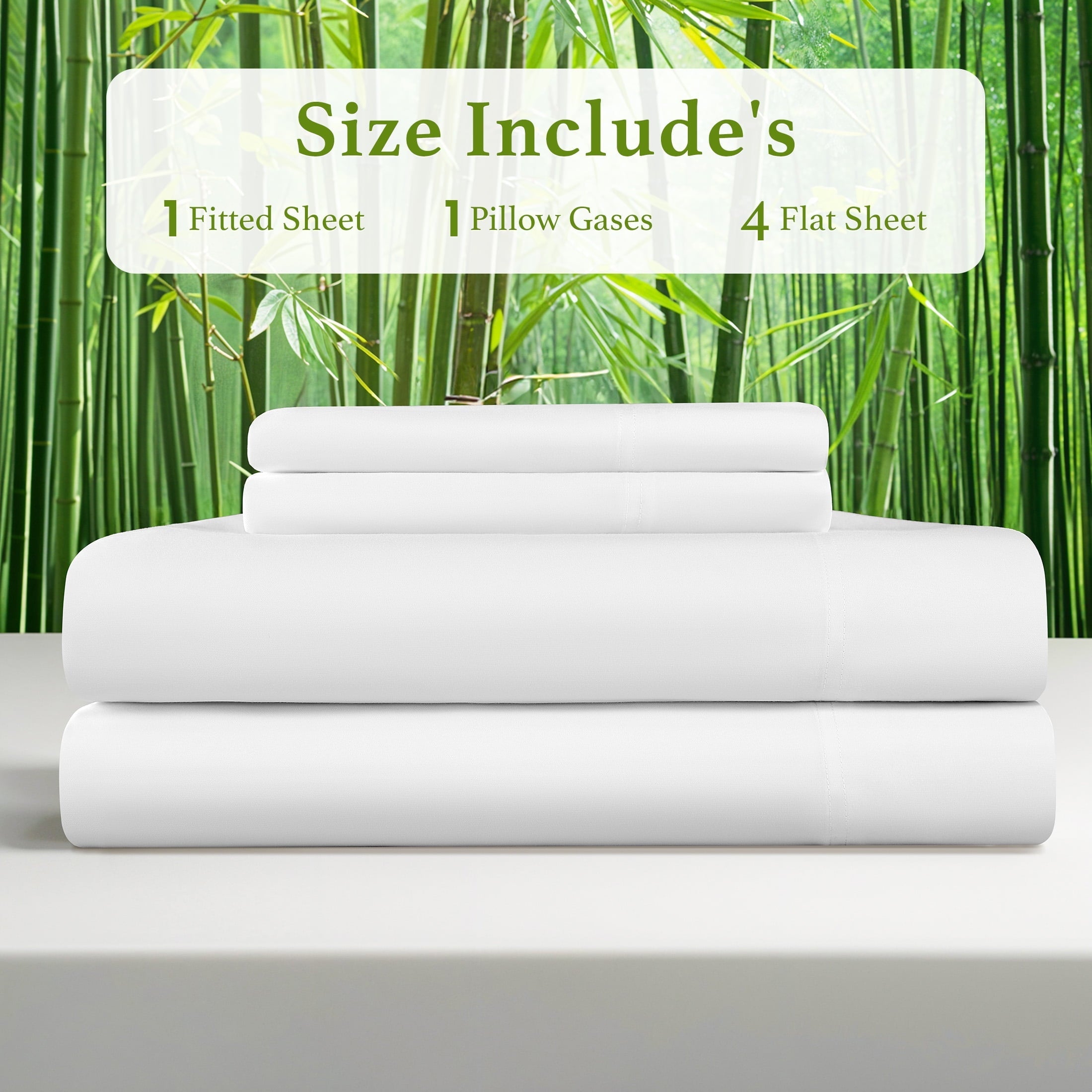 Cooling Sateen Bamboo Sheets Set, 4-Piece Queen Sheet Set with 16" Deep Pockets, Soft and Breathable Bed Sheets, White - Luxury Bed Sheet Set with Deep Pockets Detail
