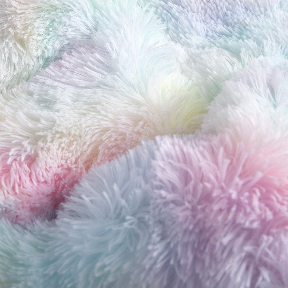 Hypoallergenic Cloud Plush Shaggy Comforter Set Fluffy Fuzzy Faux Fur Bedding Set - Microfiber Soft Warm Quilt Set(Rainbow Pink,Queen Size) - All-Season Down Alternative Comforter Insert Detail
