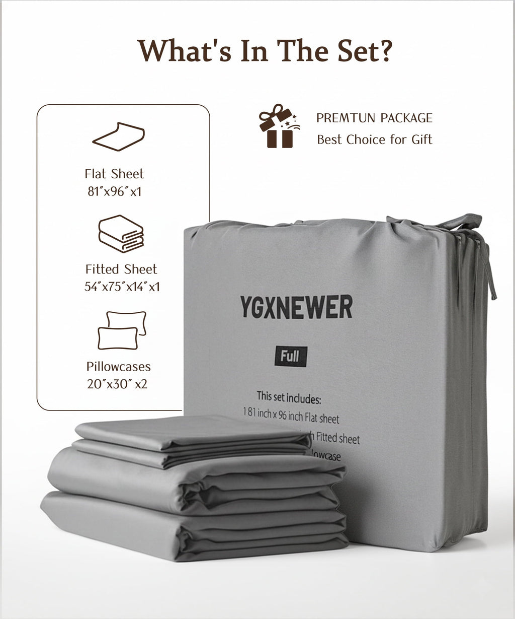 Cooling Sateen Full Size 4 Piece Sheet Set, Comfy Breathable Cooling Bed Sheets Set, Hotel Luxury Bedding, Deep Pockets, Ultra-Soft,... - Premium Ultra-Soft Pillowcase Pair for Sleeping Detail