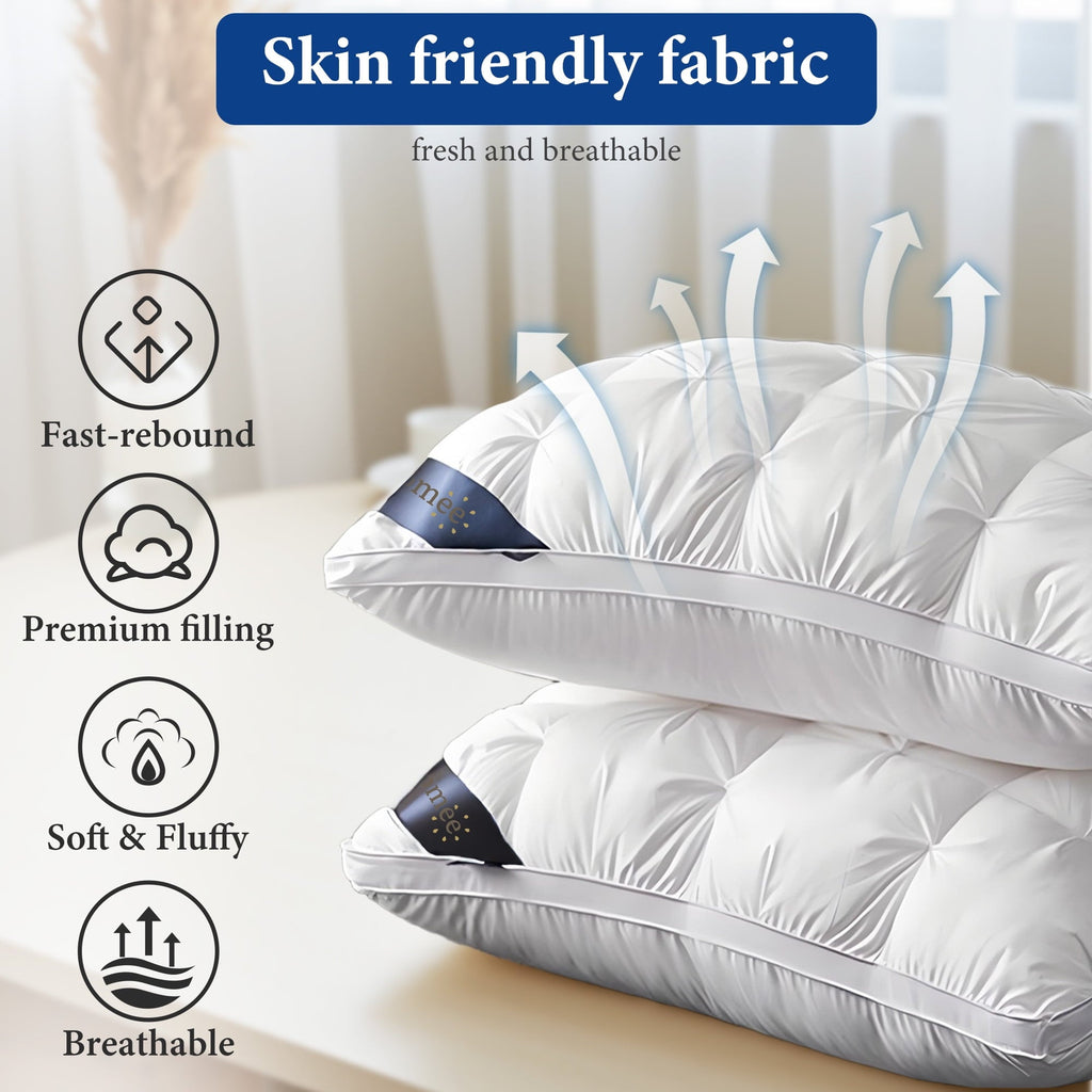 Decorative Plump 2-Pack Luxurious Hotel-Quality ,Resistant to Flattening, All-Season,White - Ergonomic Memory Foam Pillow for Neck Pain Support Detail