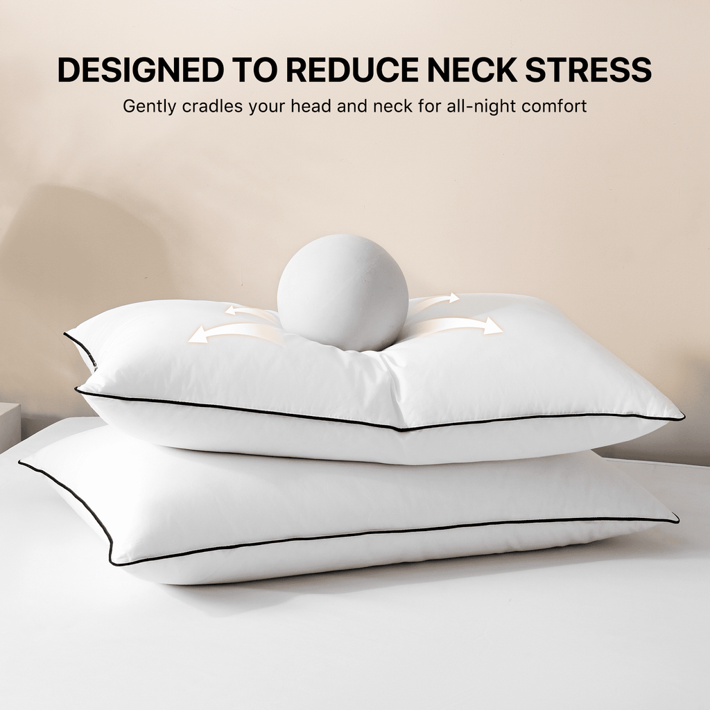 Ergonomic Memory Foam Feather Down Pillows Set of 2, Medium Firm Hotel Bed Pillow 2 Pack, Queen Size, 20 x 30 in. - Hotel Quality Plush Sleeping Pillows Detail