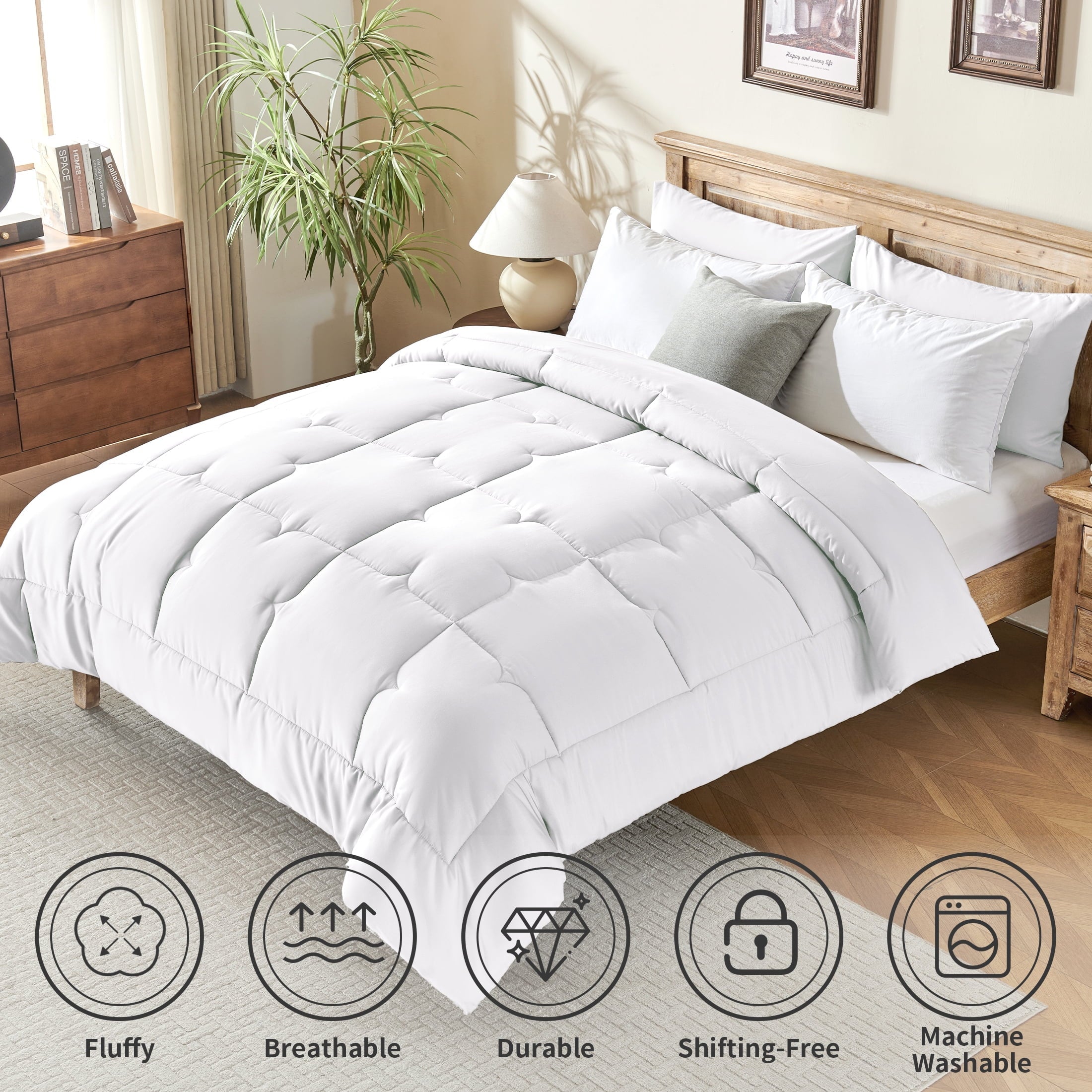 All-Season 3-Piece Queen Comforter Set - All-Season Down Alternative Bedding Bundle with 2 Pillow Shams, Premium Soft Bedding Se... - Luxurious Quilted Duvet Cover Set Detail