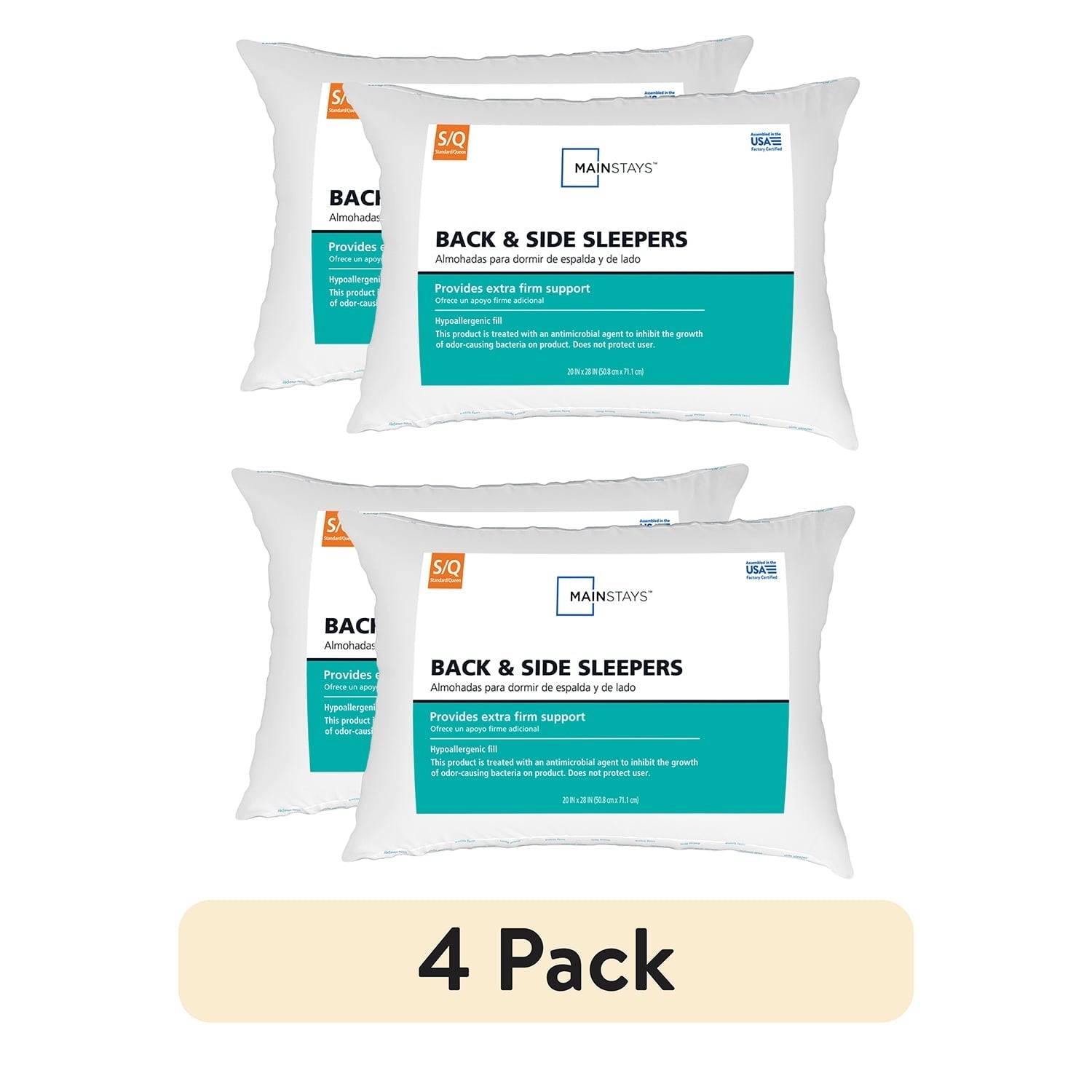 Ergonomic Memory Foam (2 pack) Back & Side Sleeper Bed Pillow, Standard/Queen - Extra Firm Support (4 Pack) - Orthopedic Shredded Foam Bed Pillow Set Detail