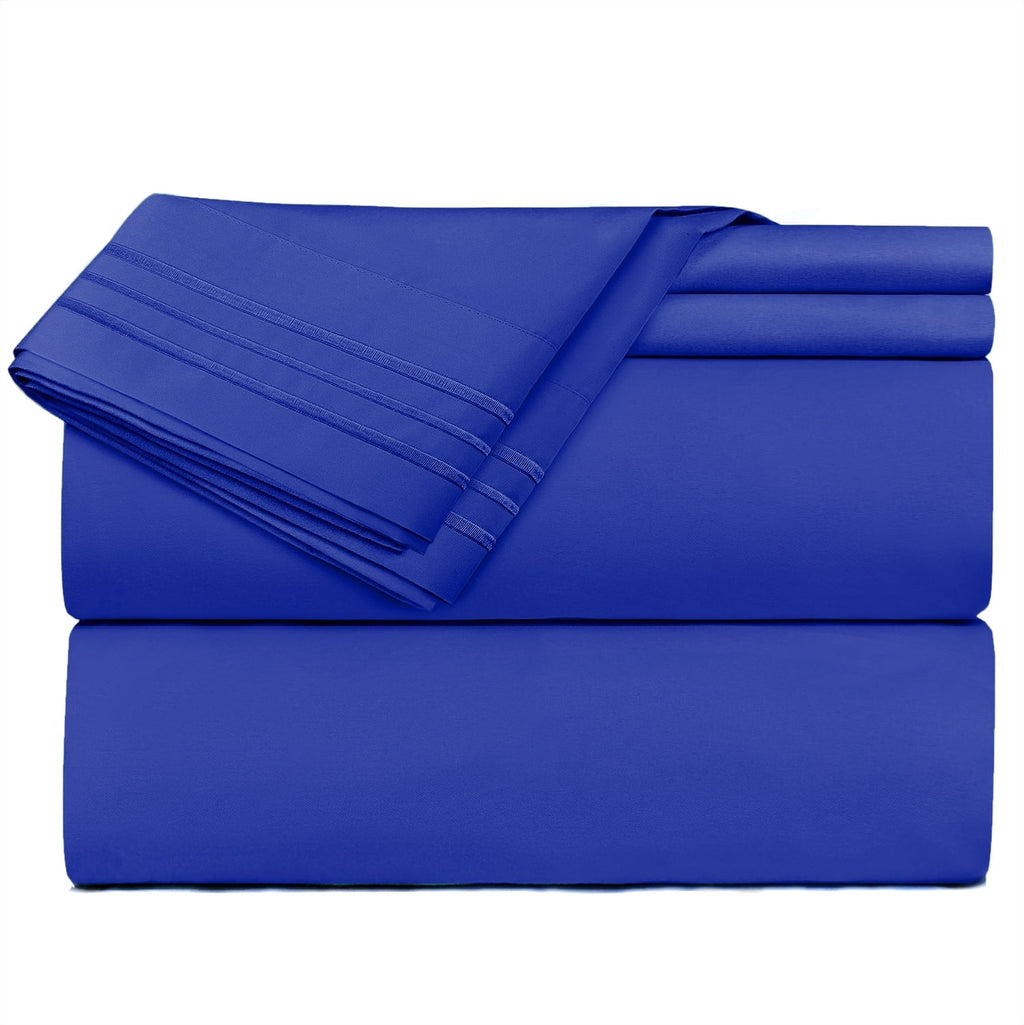 Premium Egyptian Cotton Premier 1800 Microfiber Collection 3-Line Bed Sheet Set, Full Size, Royal Blue - Cooling Hotel Quality Bedding Sheets and Pillowcases Detail