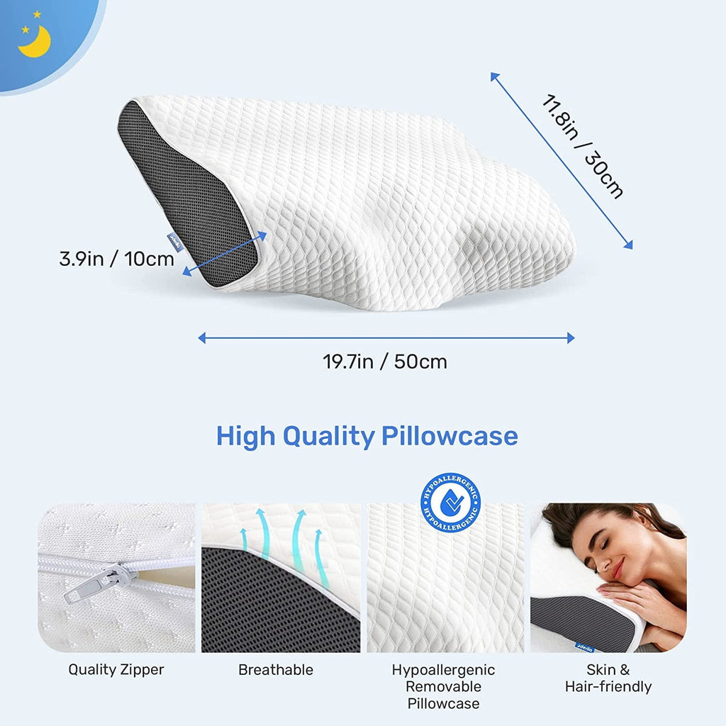 Orthopedic Support | Cervical Memory Foam Bed Pillow Standard | Neck, Shoulder Pain Relief | Improves Sleeping - Ergonomic Memory Foam Pillow for Neck Pain Support Detail
