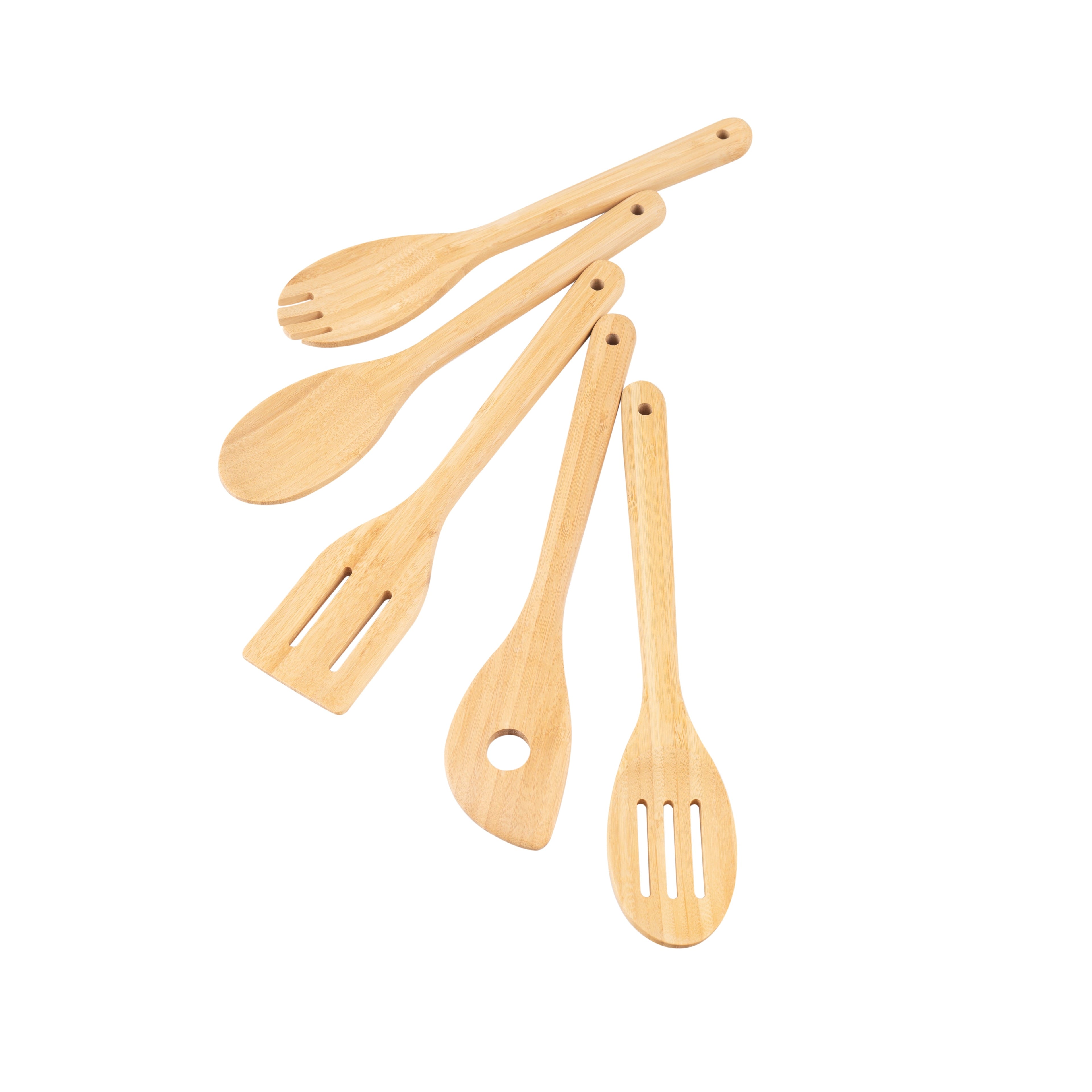 Seamless One-Piece 5pk Bamboo Spoons for Cooking, Kitchen Essential Tools Set - Durable Turner & Ladle Utensil Set for Home Chefs Detail