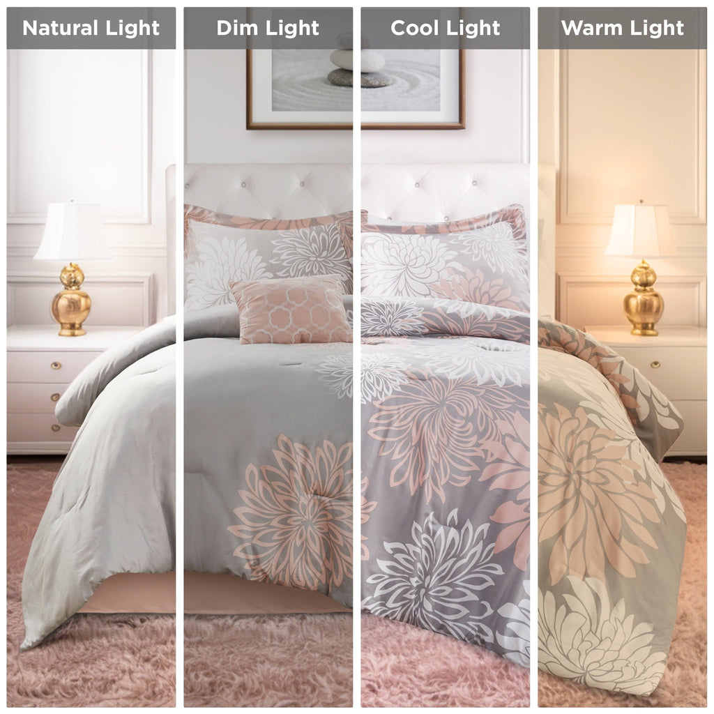 All-Season King Size Comforter Set, 5-Piece Floral Bedding Set for All Season, Blush Comforter Set King with Bed Skirt - All-Season Down Alternative Comforter Insert Detail