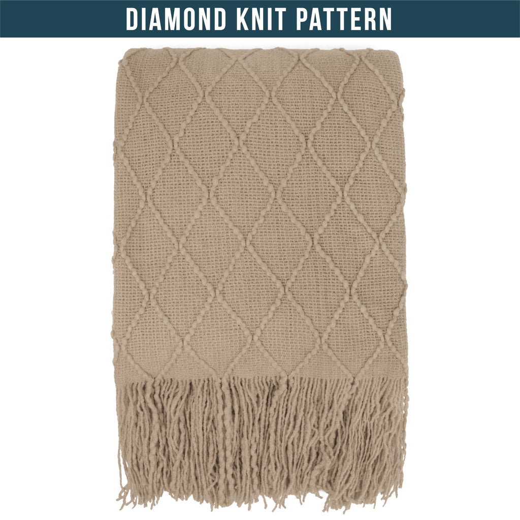 Cozy Fleece Tan Taupe Knit Throw Blanket for Couch Bed, Soft Knitted Farmhouse Sofa Throw for Living Room, Lightweight Decorative... - Super Soft Reversible Sherpa Flannel Blanket Detail
