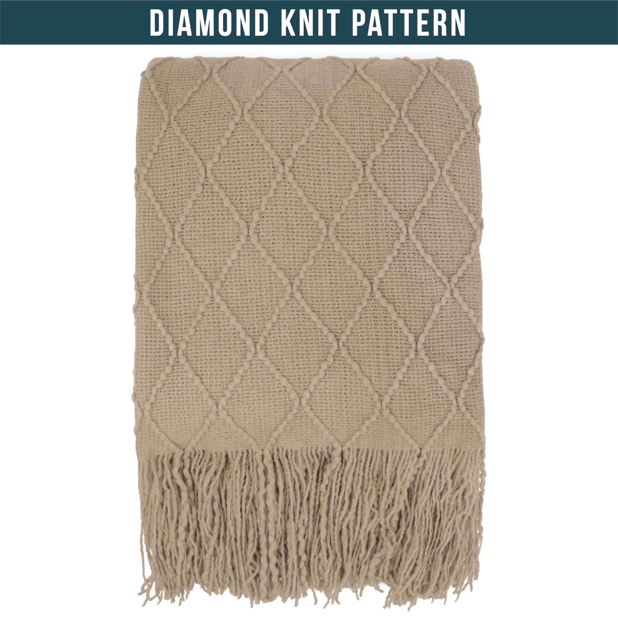 Cozy Fleece Tan Taupe Knit Throw Blanket for Couch Bed, Soft Knitted Farmhouse Sofa Throw for Living Room, Lightweight Decorative... - Super Soft Reversible Sherpa Flannel Blanket Detail