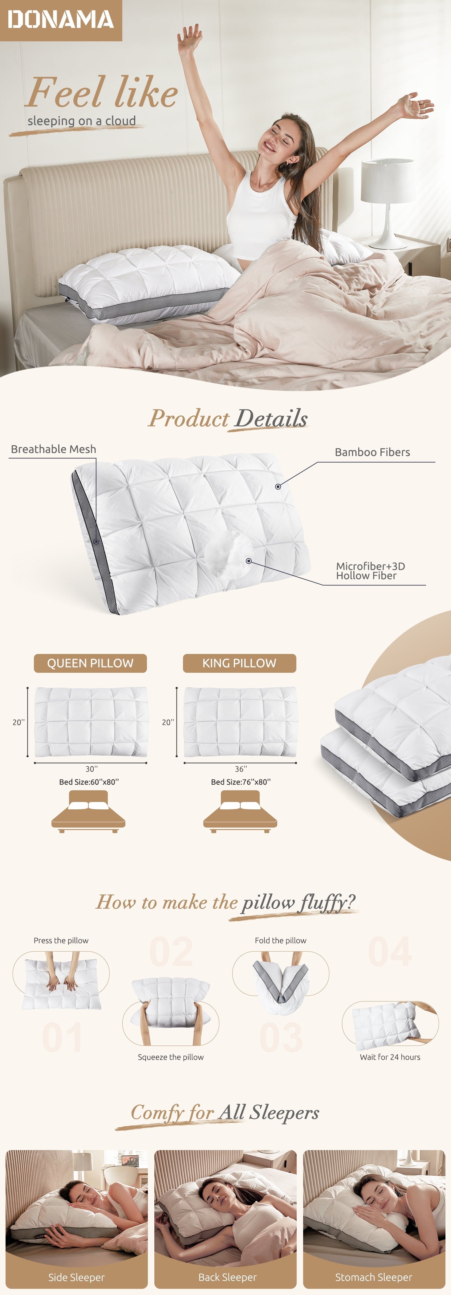 Hotel Collection Hotel Cervical Pillow for Sleeping – Ergonomic Contour Neck Support Bed Pillow, Fluffy and Supportive for Side, Back ... - Hotel Quality Plush Sleeping Pillows Detail