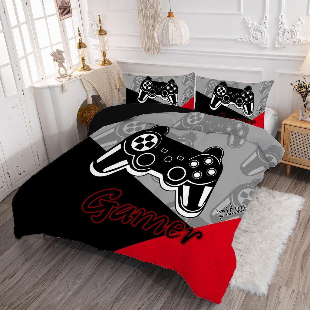 Luxurious Quilted Gaming Comforter for Kids Boys Teens Video Game Bedding Set Gamer Comforter Gamepad Comforter Set Full Size Red Black... - Hypoallergenic Ultra-Fluffy Quilt for Winter Detail