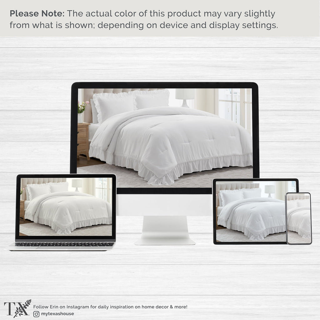 Hypoallergenic Cloud Full/Queen Comforter Set, All-Season, 3-Piece, White Ruffle - All-Season Down Alternative Comforter Insert Detail