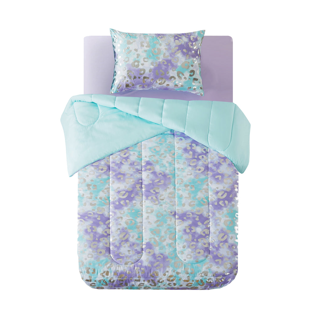 Hypoallergenic Cloud 5-Piece Purple Metallic Foil Cheetah Bedding Set for Kids with Storage Bag, Twin - Hypoallergenic Ultra-Fluffy Quilt for Winter Detail