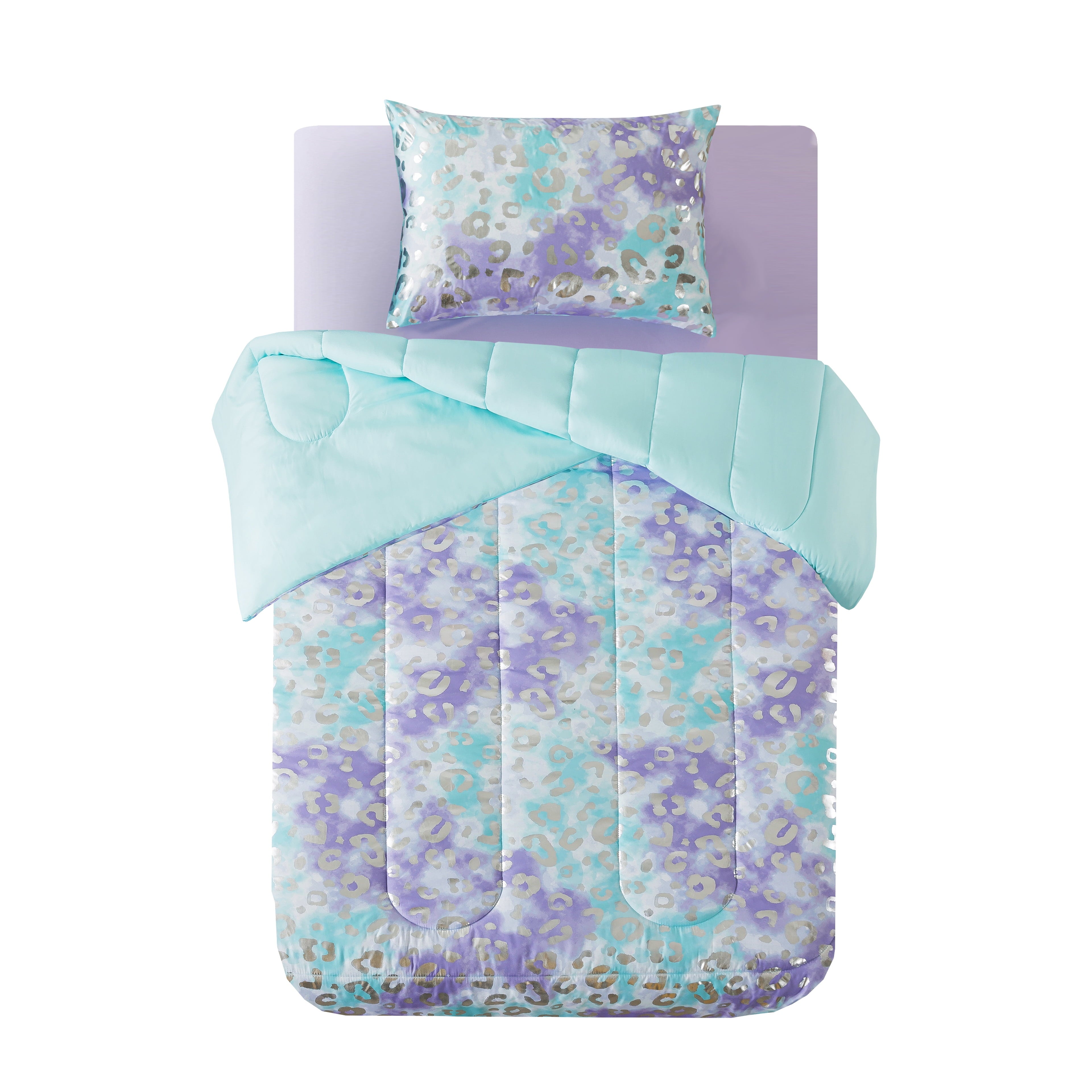 Hypoallergenic Cloud 5-Piece Purple Metallic Foil Cheetah Bedding Set for Kids with Storage Bag, Twin - Hypoallergenic Ultra-Fluffy Quilt for Winter Detail