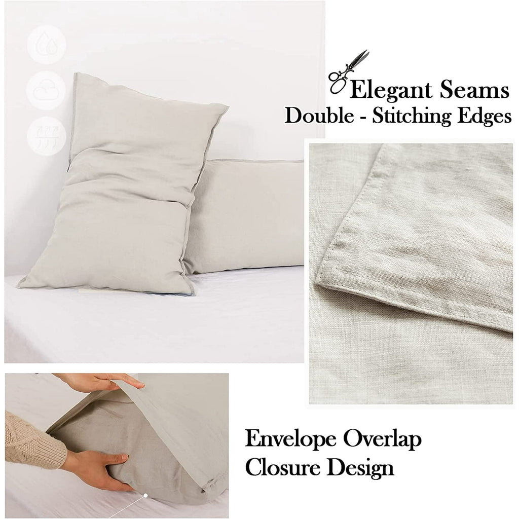 Cooling Sateen 100% Linen Sheet Set Solid Color-4 Pcs Washed French Linen Bed Sheets(1 Flat Sheet,1 Fitted Sheet,2 Pillowcases)-Brea... - Premium Ultra-Soft Pillowcase Pair for Sleeping Detail