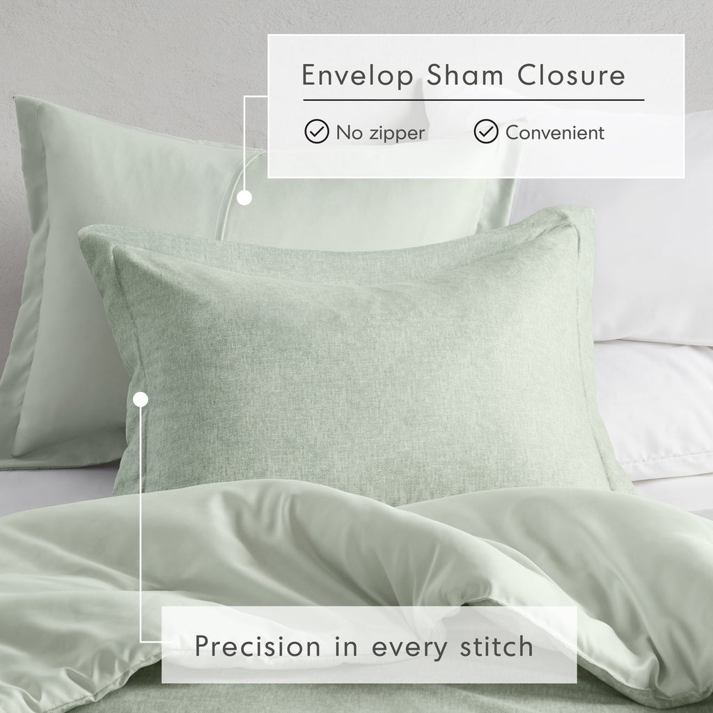 Fluffy Down Alternative Full/Queen Comforter Sets, Reversible 3 Piece Extra Soft Bedding Set, Chambray Print Sage Green Comforter Bed Set wit... - Hypoallergenic Ultra-Fluffy Quilt for Winter Detail