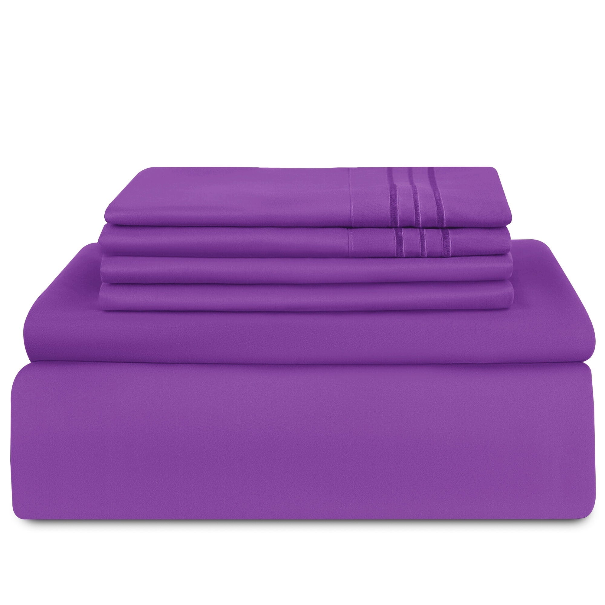 Ultra-Soft King Bed Sheets - 16 Inch Deep Pocket 6 Piece Microfiber Bedding Sheets & Pillowcase Sets - Purple - Premium Ultra-Soft Pillowcase Pair for Sleeping Detail