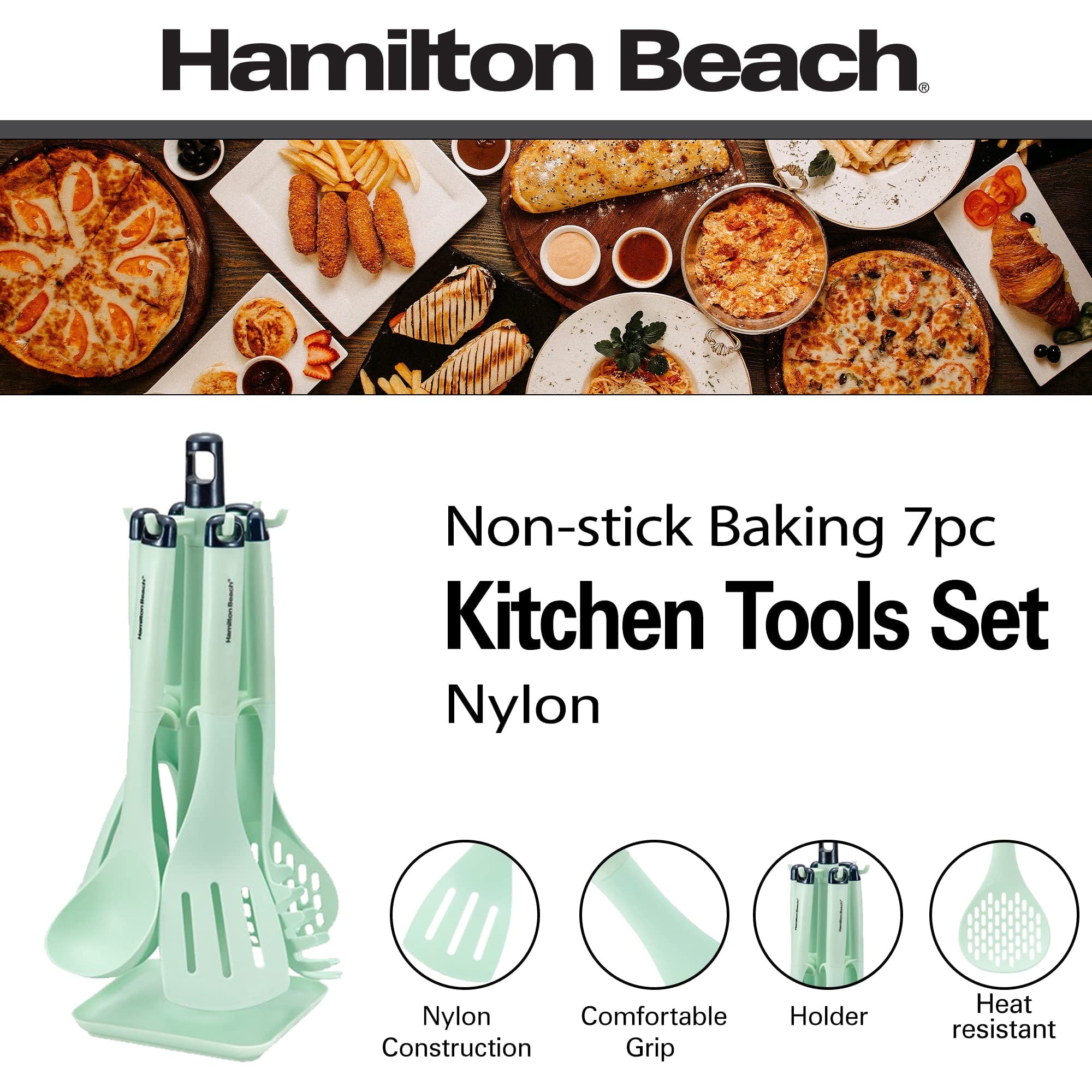 Premium Silicone Kitchen Utensil Set 7 Piece | Cooking Utensil set Slotted turner, Ladle Skimmer, Pasta Server, Potato Masher, S... - Premium Stainless Steel Cooking Utensil for Non-Stick Pots Detail