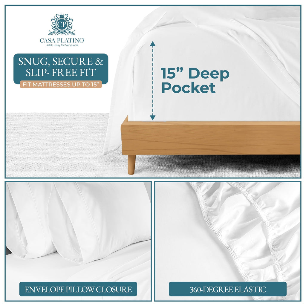 Ultra-Soft Bed Sheets Set – 6 Piece, 600 Thread Count, 100% Cotton Sheets, Hotel Luxury Sateen Finish, 15" Deep Pocket, Easy to ... - Premium Ultra-Soft Pillowcase Pair for Sleeping Detail