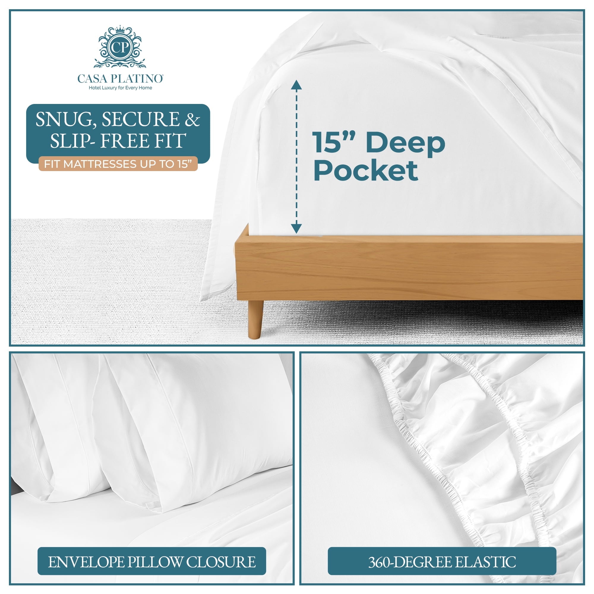 Ultra-Soft Bed Sheets Set – 6 Piece, 600 Thread Count, 100% Cotton Sheets, Hotel Luxury Sateen Finish, 15" Deep Pocket, Easy to ... - Premium Ultra-Soft Pillowcase Pair for Sleeping Detail