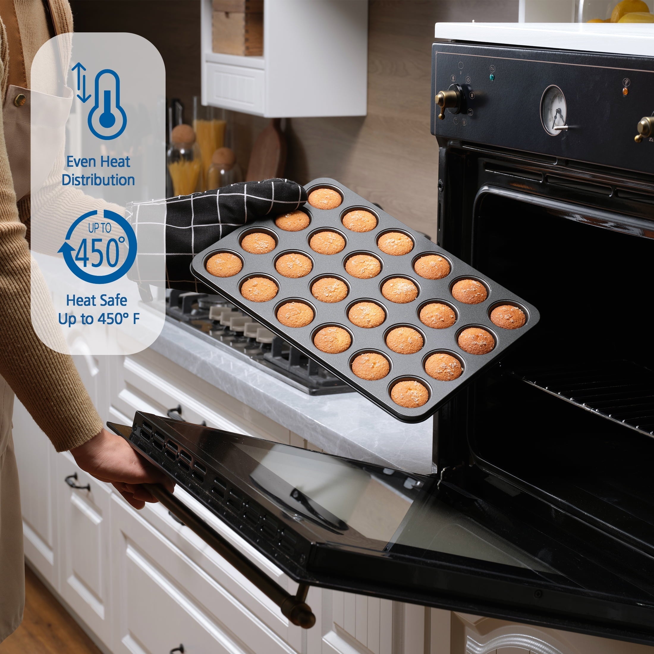 Innovative 24 Cavity Mini Muffin Pan, Non-Stick Bakeware,1.8 inch Diameter Cups,Gray,Carbon Steel - Kitchen Gadget Tool for Quick Food Prep Detail